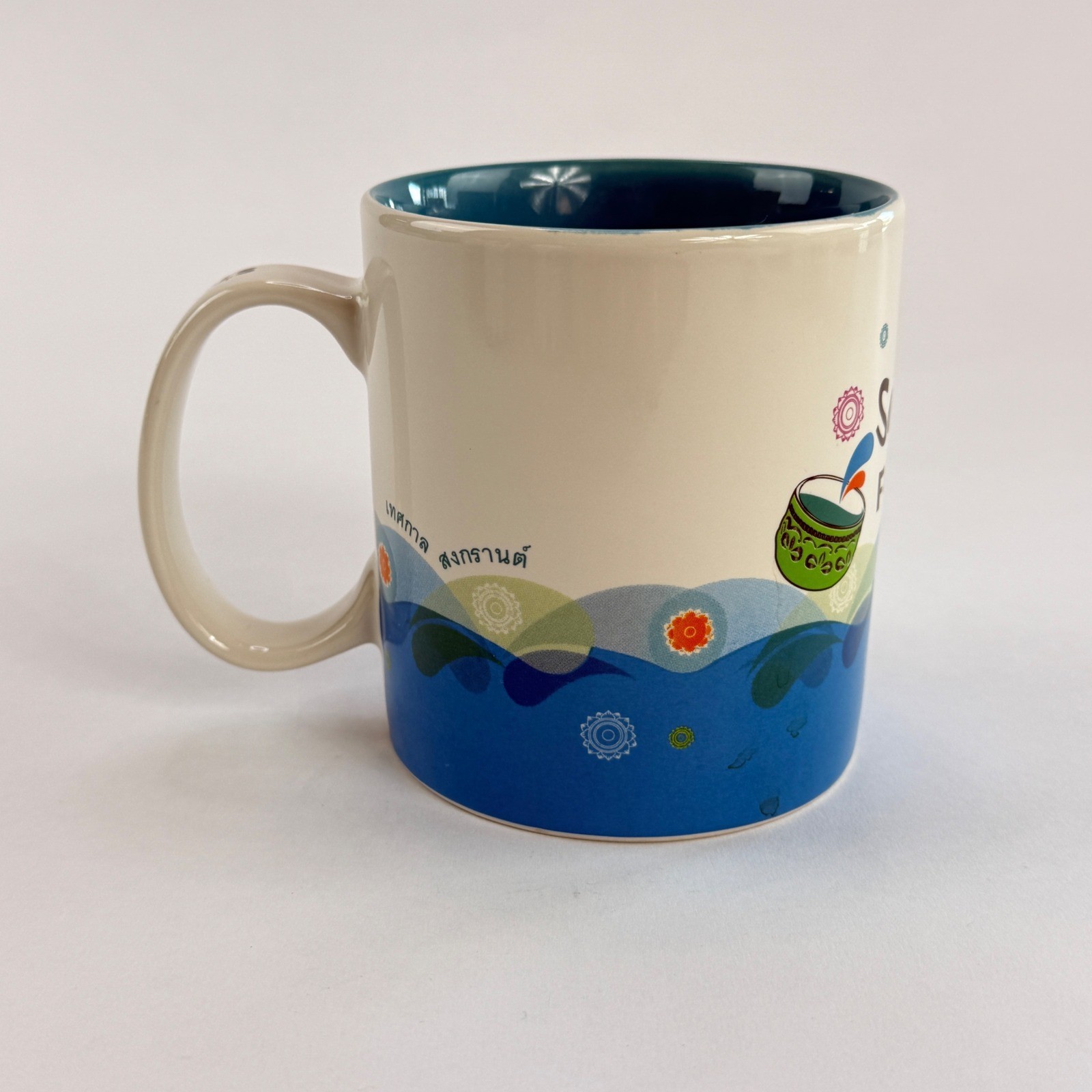 Starbucks Thailand Songkran Festival Coffee Mug White Blue Ceramic Souvenir
