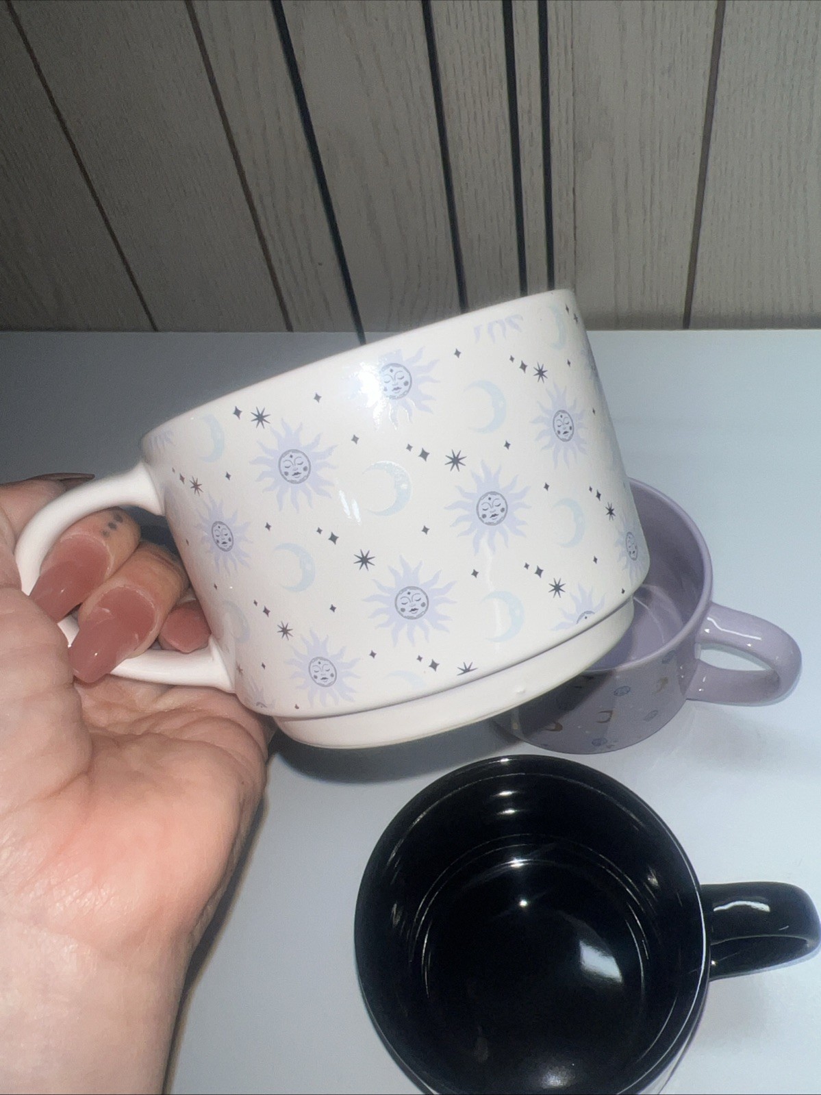 Thyme & Table Stacking Stackable Mug Set, Celestial All-seeing Eye Sun Moon
