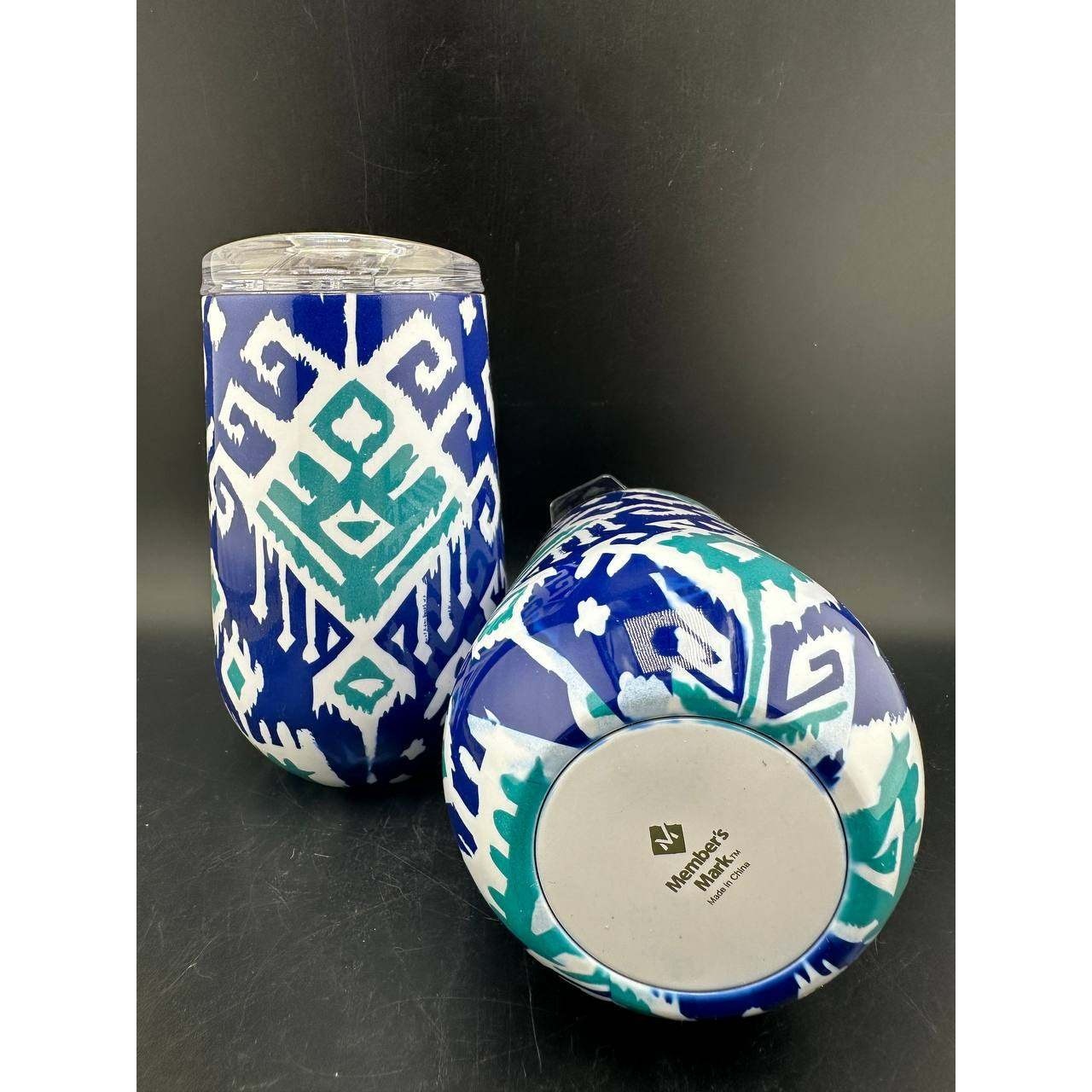 Member’s Mark Insulated Wine Tumbler Set 2pk Blue Ikat Thermal Mugs – G02 (13)