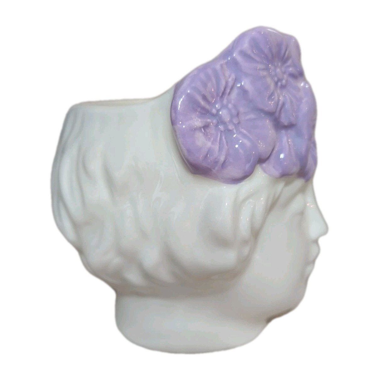 Art Nouveau Grecian Bust Flower Crown 3D Lady Head Face Statue Purple Mug New