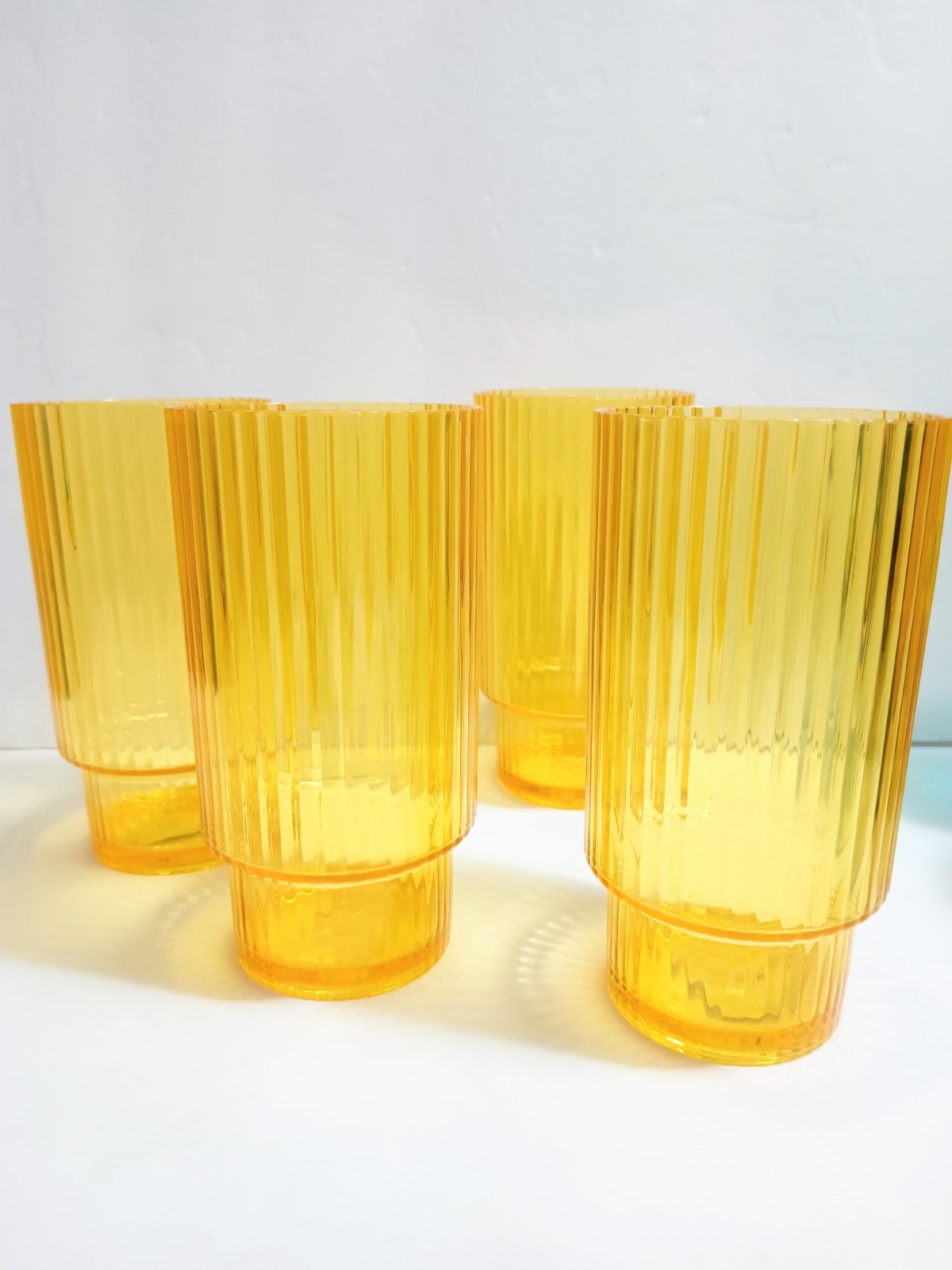 Tumblers Set of 4 -Cylindrical Hard Plastic Ribbed Tumbler #E4