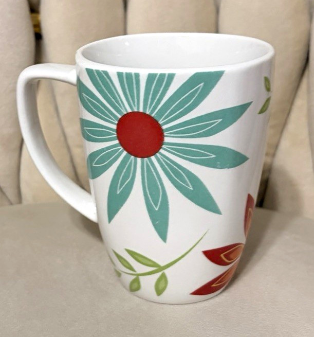 Ceramic Coffee Mug 12 fl oz White/Multicolor Floral Flowers Modern Decorated