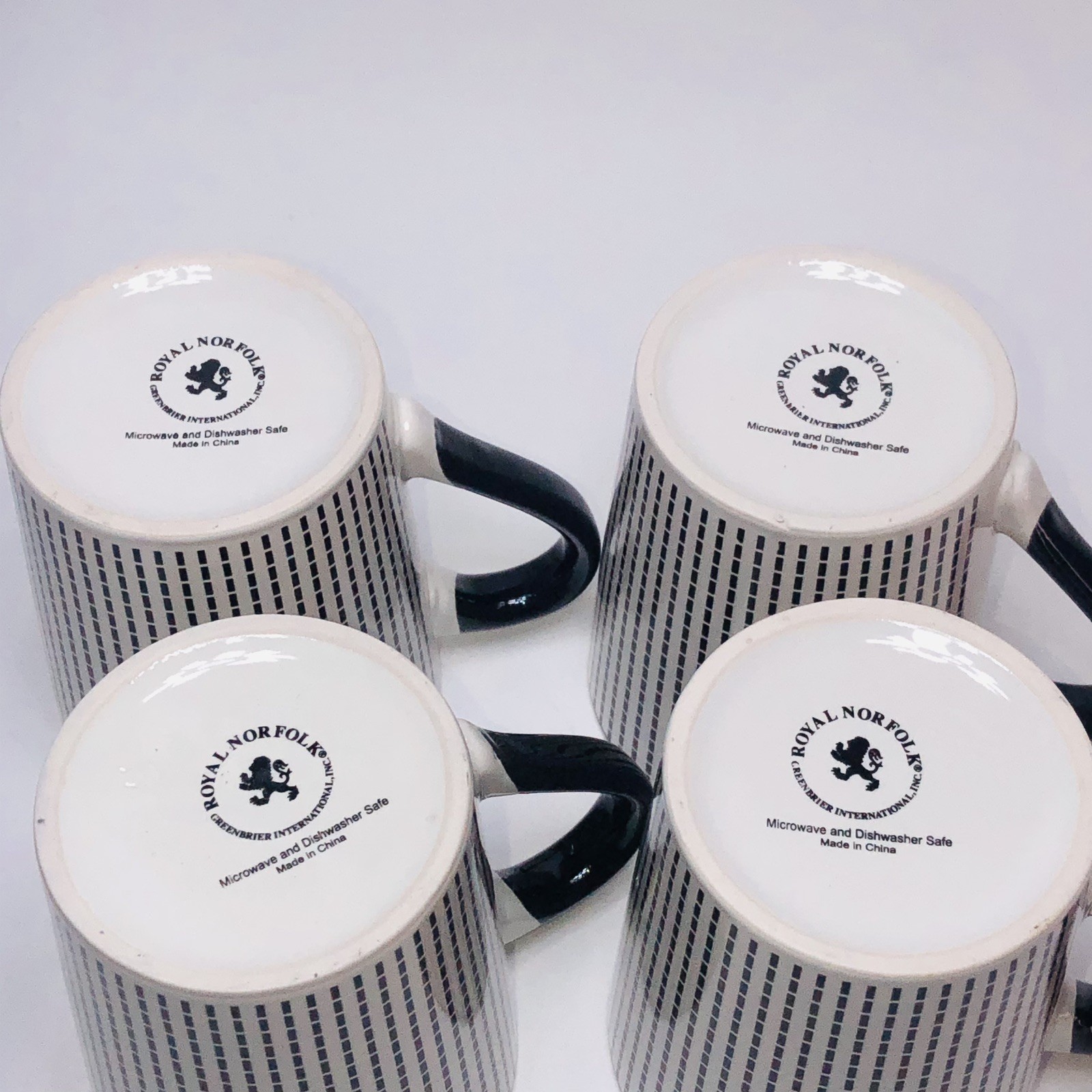 Royal Norfolk White Striped Stoneware Coffee Mugs Dinnerware SET OF 4 Cups