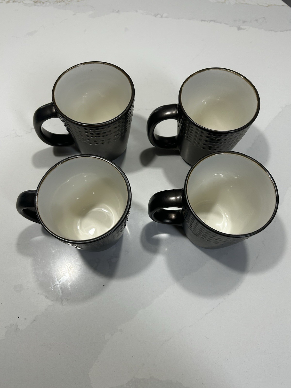 Gourmet Basics Metropolitan Dotted Coffee Mugs Set of 4 16oz Black/White