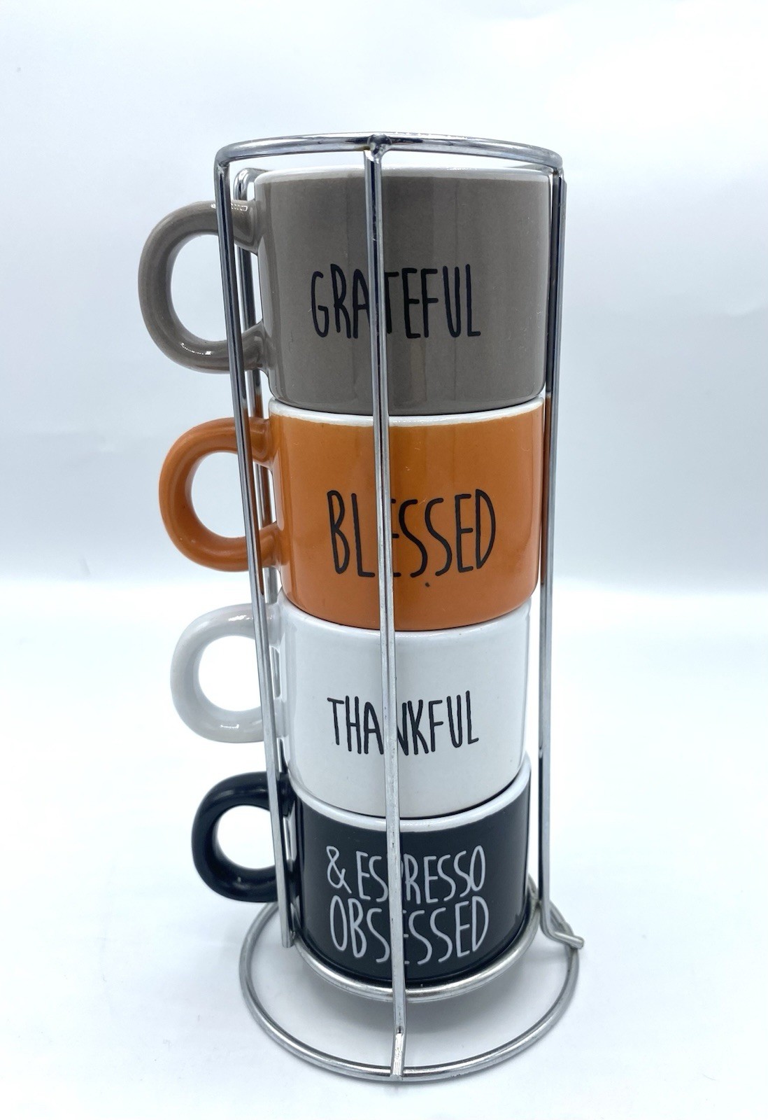 Home Essentials Set of 4 Ceramic Espresso Multicolor Worded Mug Set (1720)