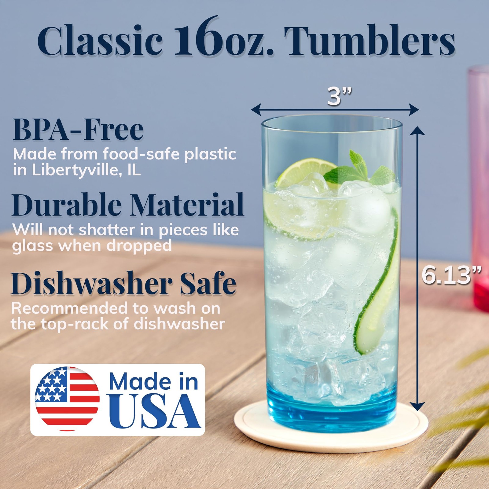 Reusable Drinking Glasses 16oz BPA-Free Plastic Tumblers (Set of 6)