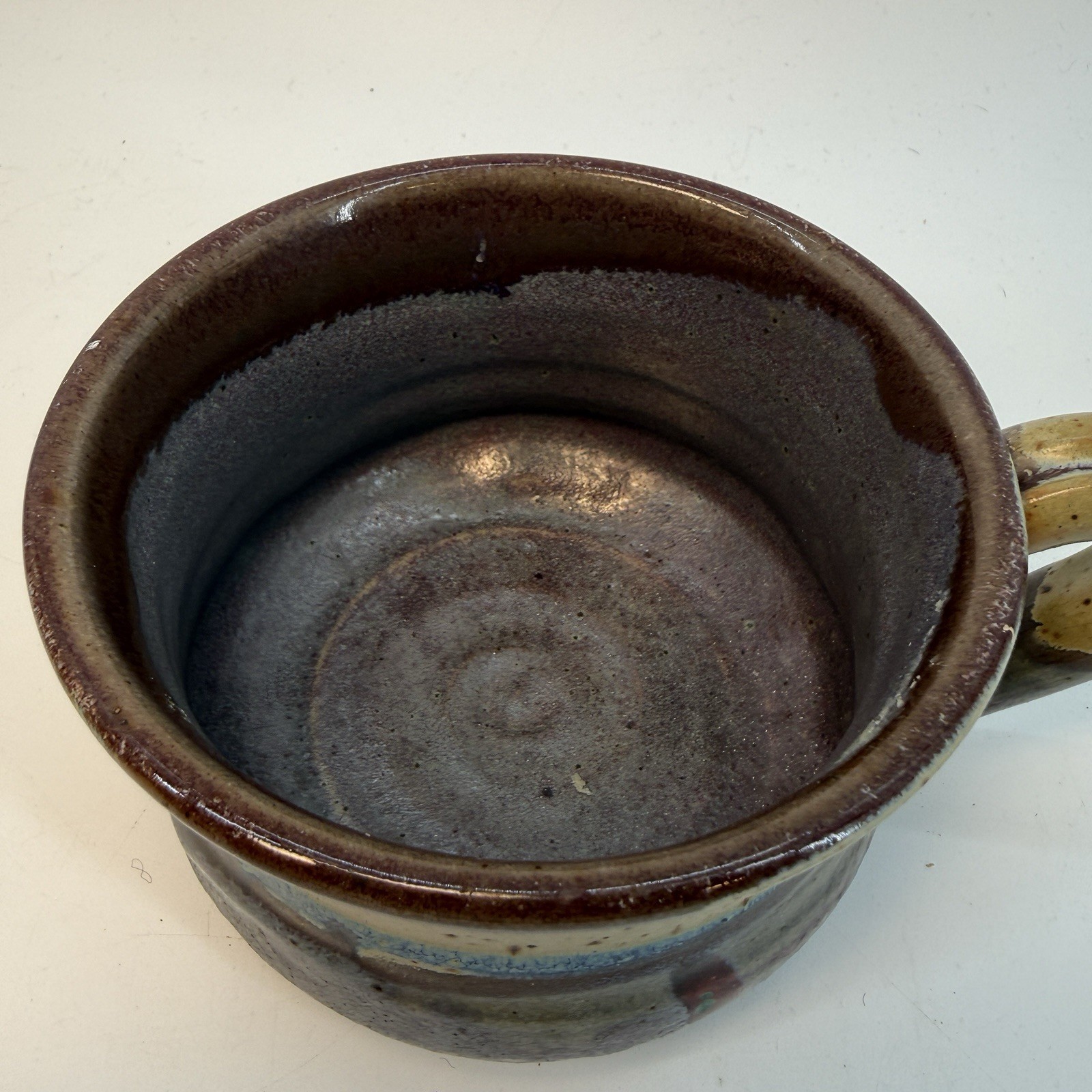 Unbranded Studio Pottery Mug Unisex Large Brown Tan Blue Earthy Glaze Artisan