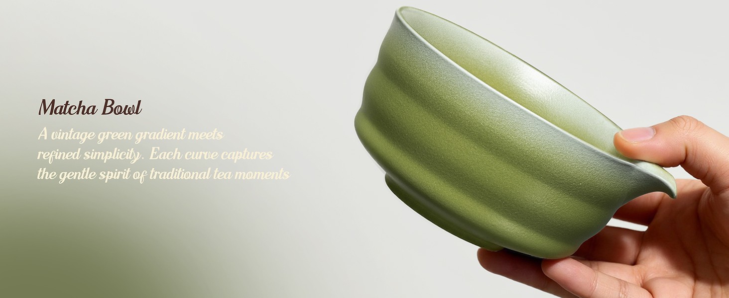5 Pcs Gradient Green Matcha Set – Ceric Bowl, Bboo Chasen, Holder,