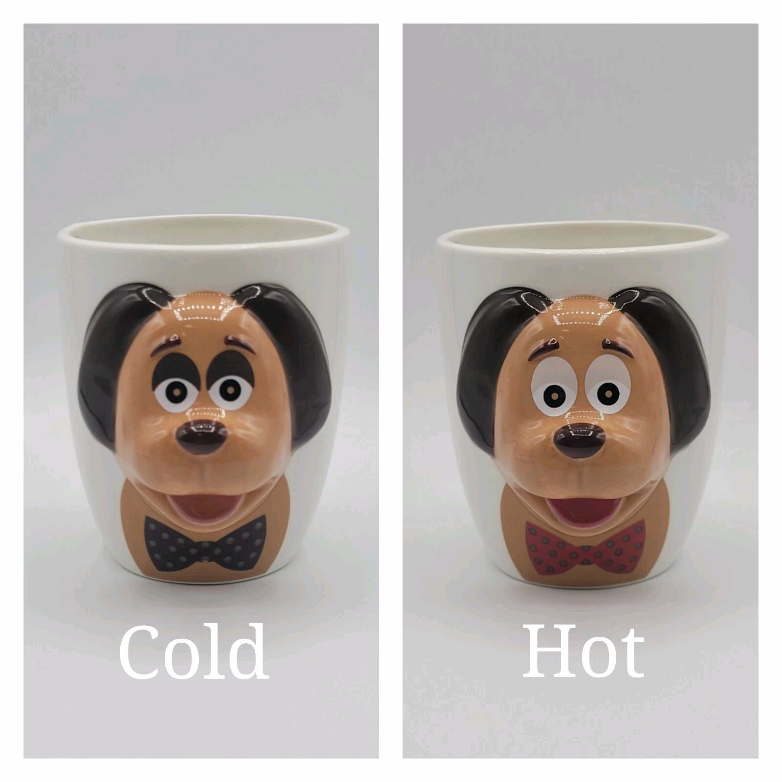 3D Buddy Dog Mug Temp Sensitive Cold Hot Color Changing Bow Tie/Eyes W/Box 16oz
