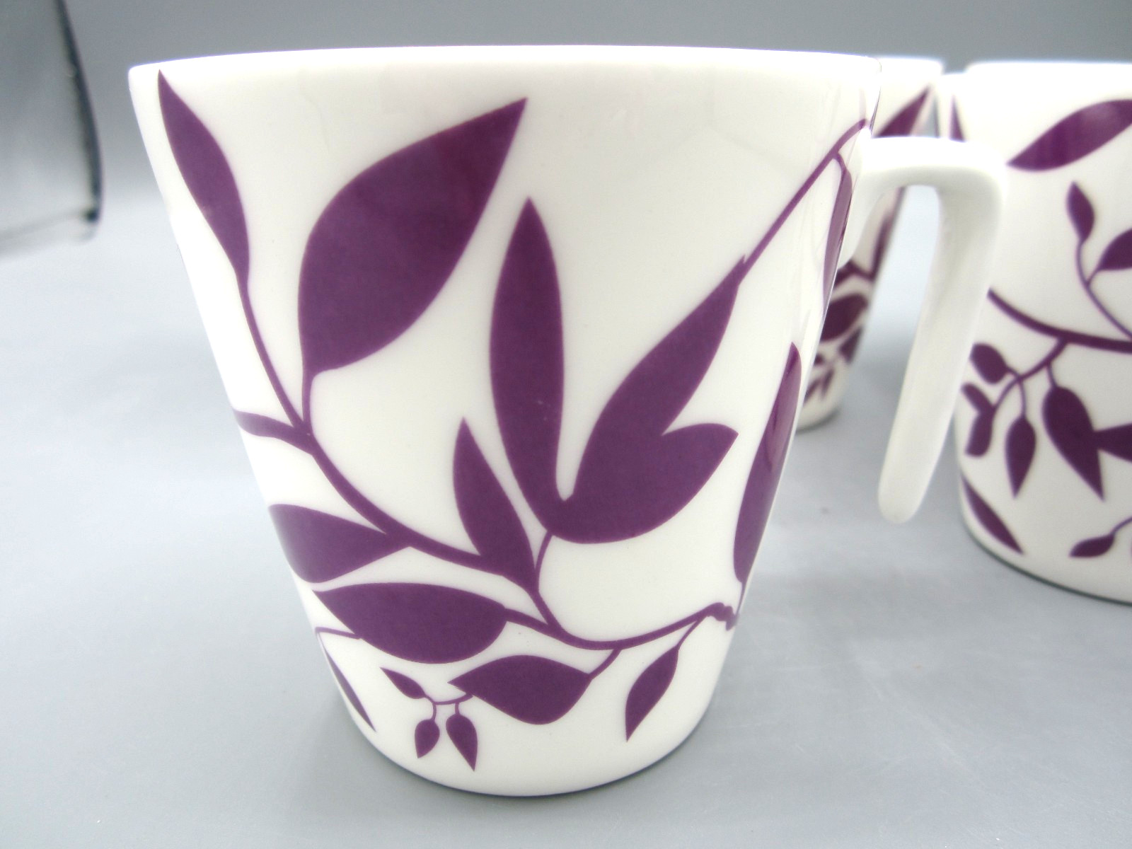 Set of 6 Ivy, White & Purple Ivy Vines Fine Bone China Coffee Tea Mug 8 oz (Box)