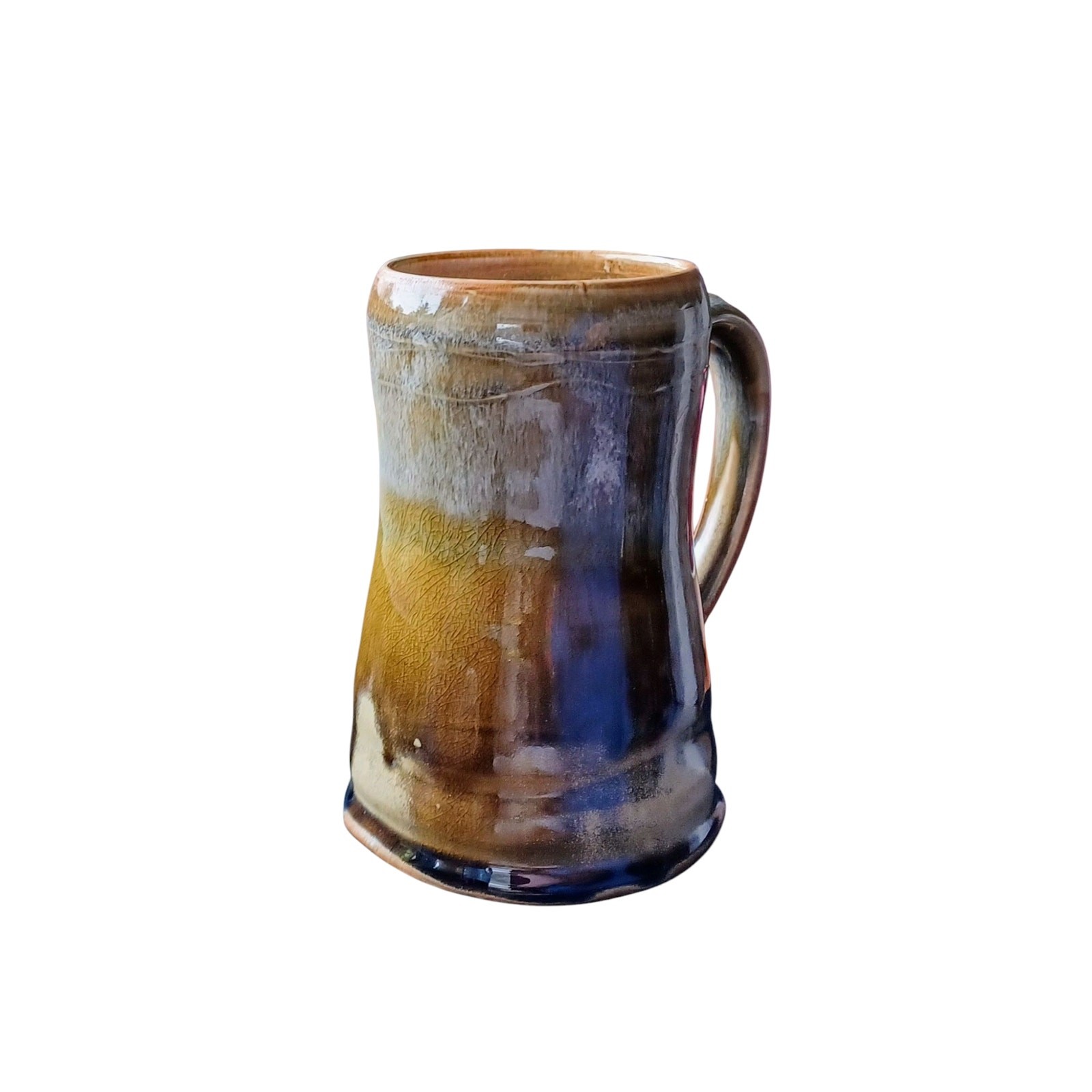 Studio Pottery Glazed Gray Green Brown Coffee Mug Stein, Impressed Mark Unknown