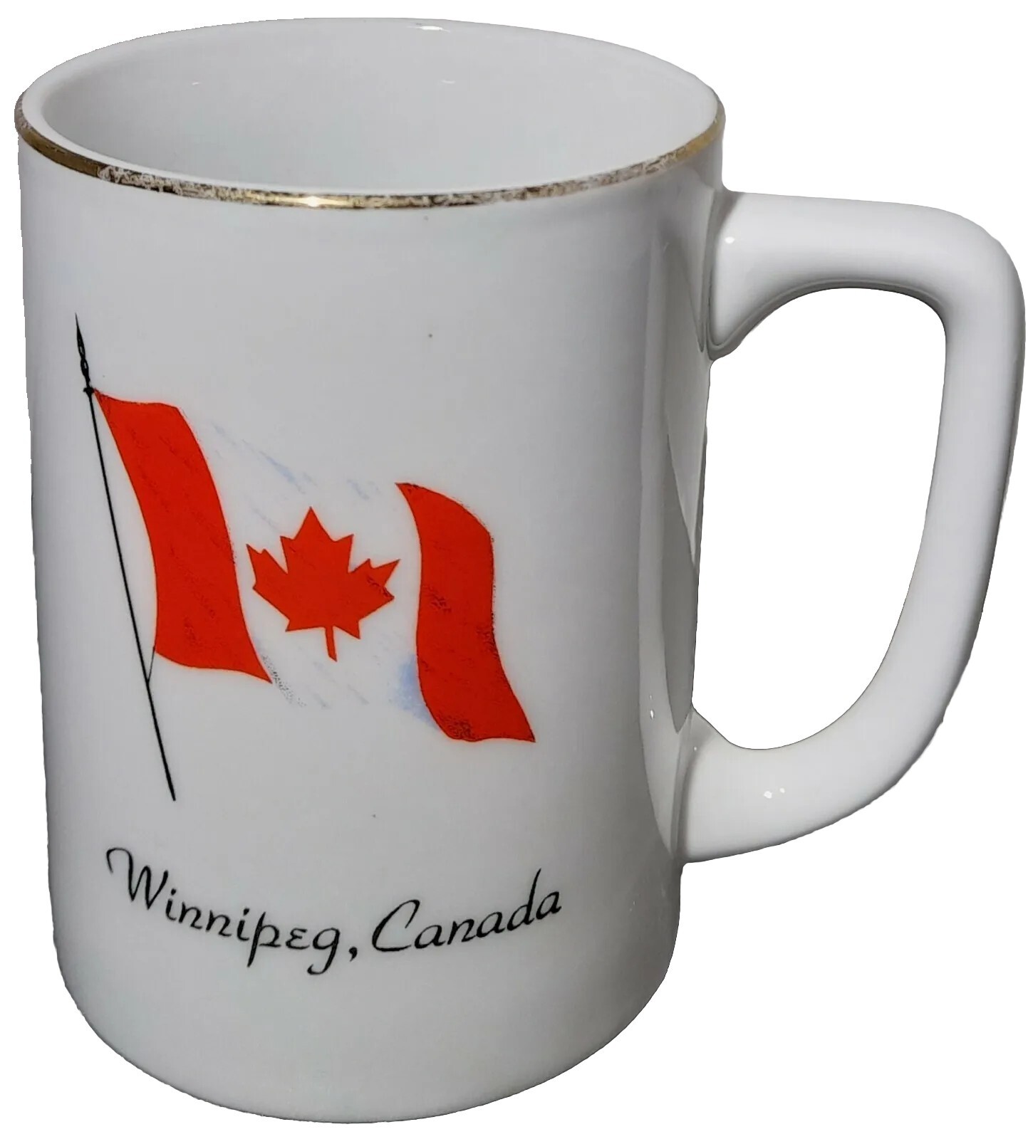 Winnipeg Canada Souvenir Mug 8 FL Oz White Porcelain Tea Cup Maple Leaf Flag