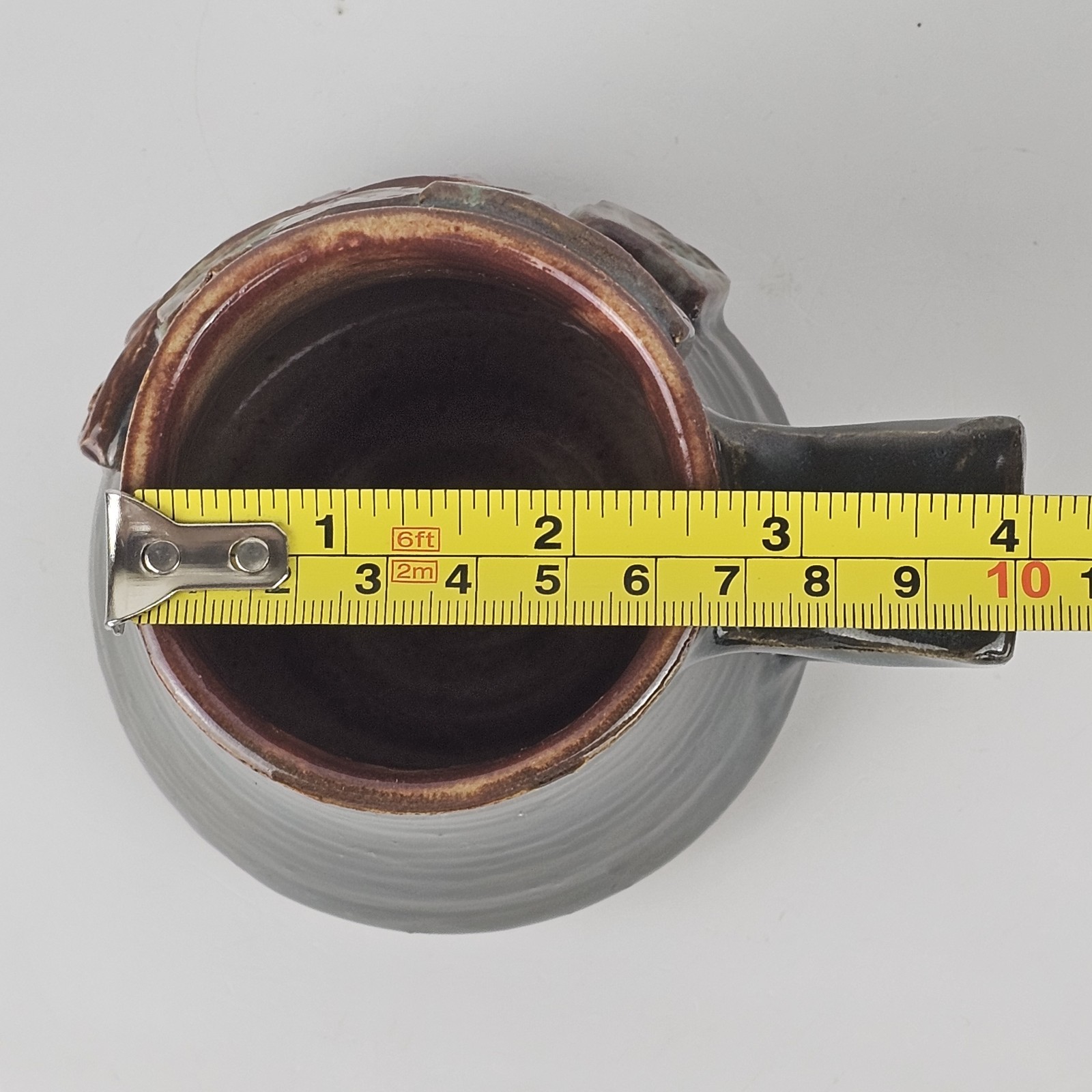 Signed Studio Art Pottery Handmade Earthy Brown Black Drip Glaze Ceramic Mug