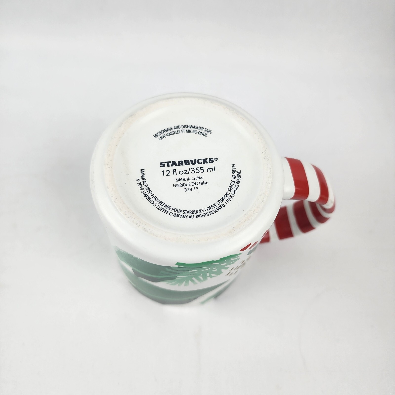 Starbucks Christmas Holiday Wreath Candy Cane Handle Coffee Tea Cup Mug 12 oz
