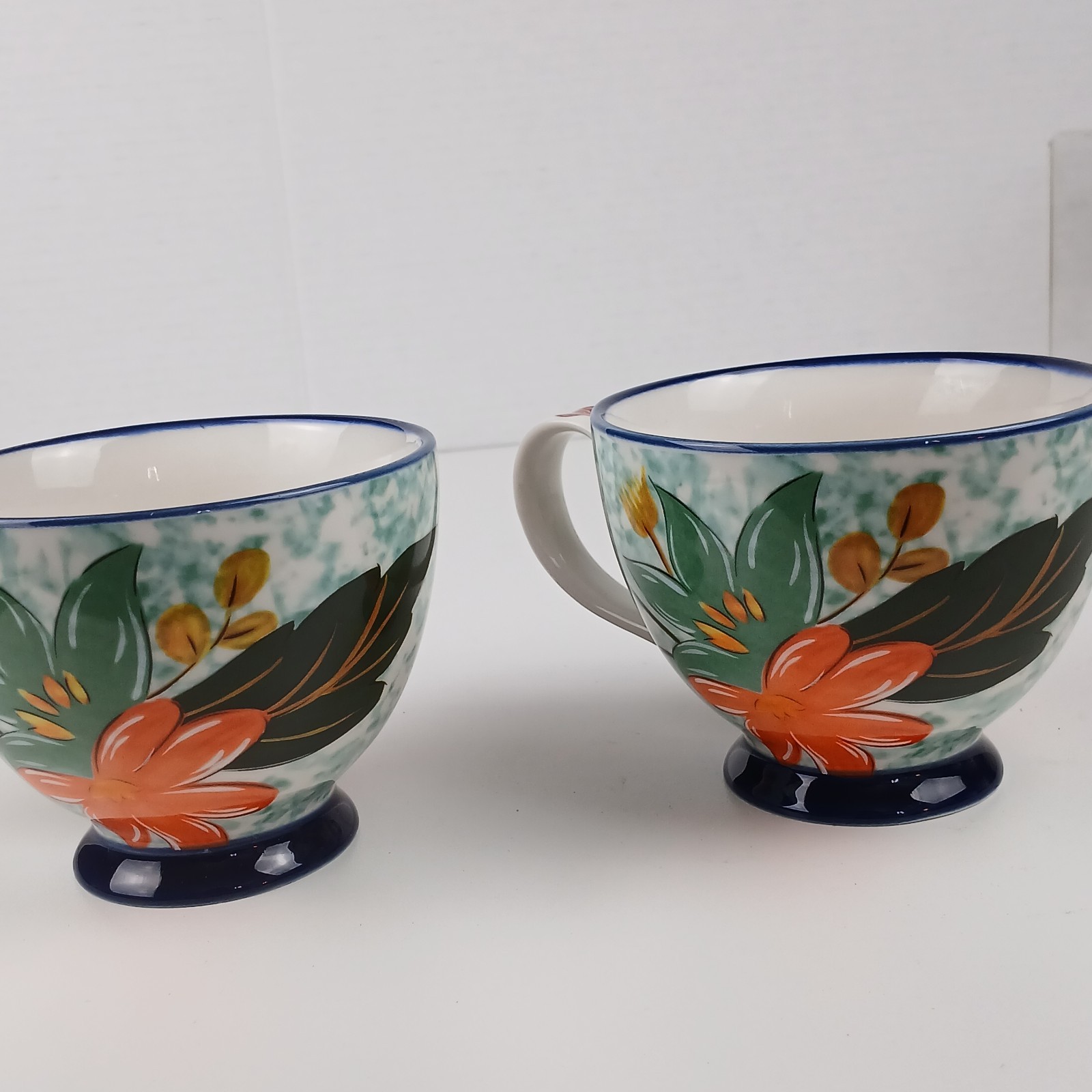 2 Potters Studio Coffee/Tea Cup Bell Shaped Pedestal Roses Floral Pink
