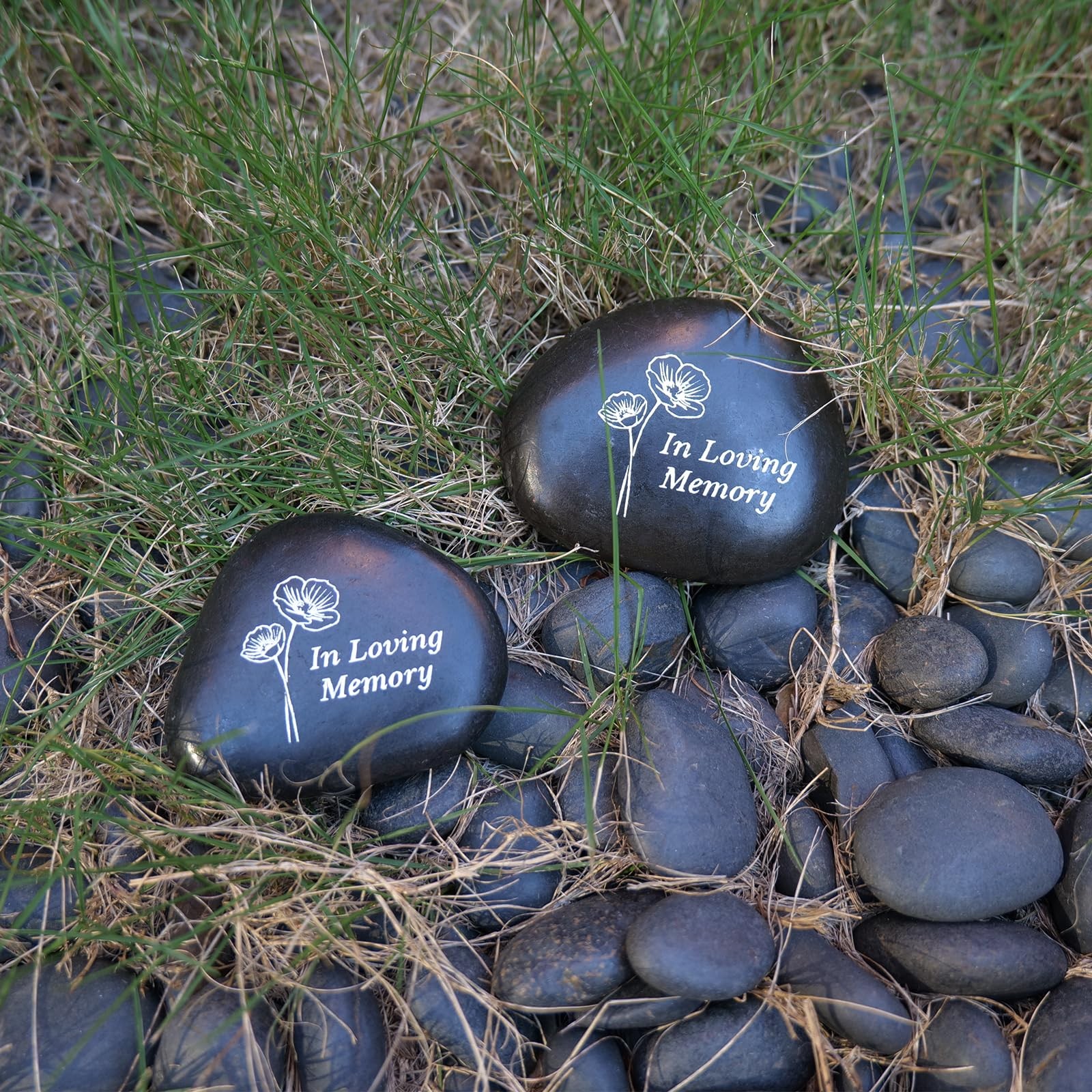 in Loving Memory Memorial Stone with Poppy Flower – Small Remembrance Garden …