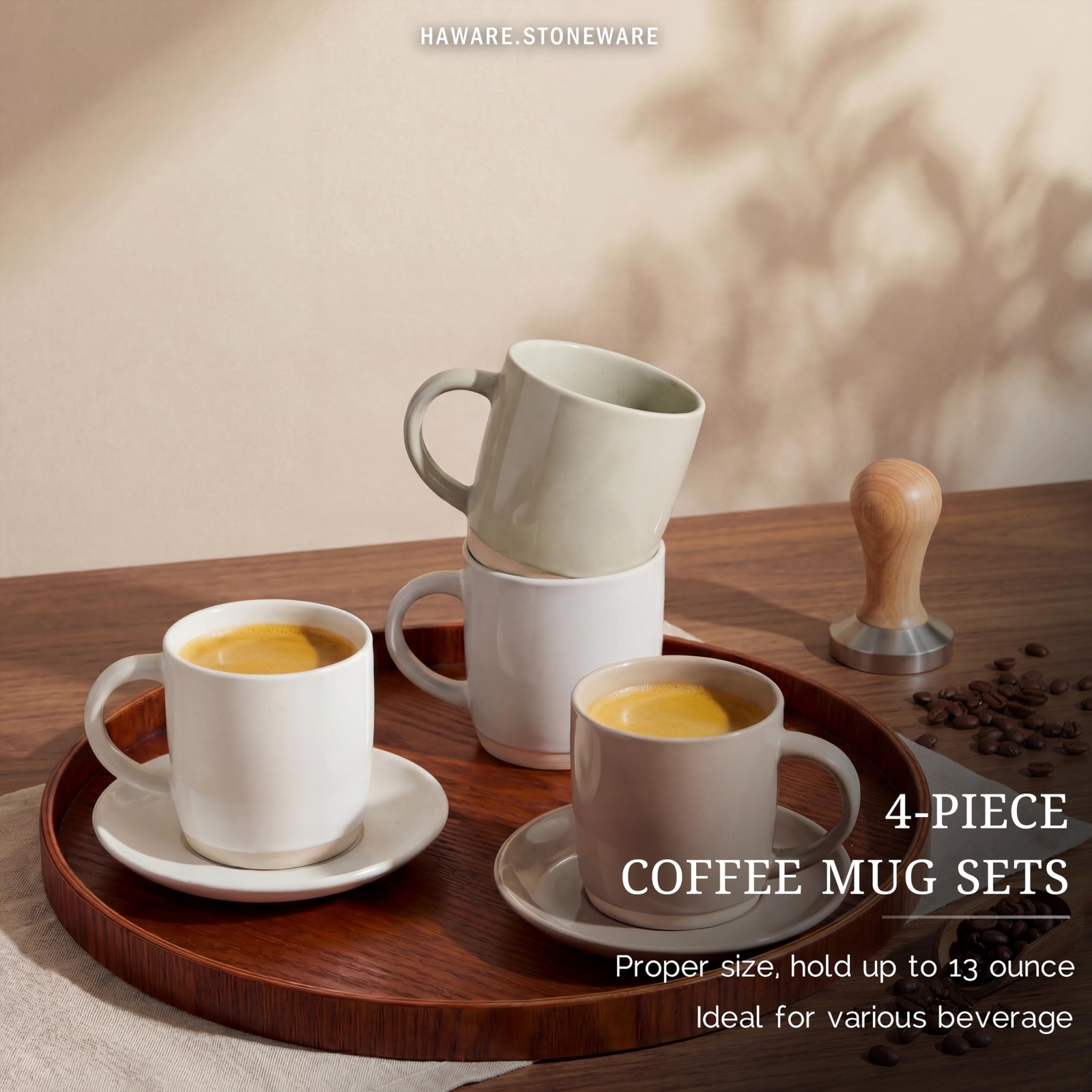13OZ Coffee Mugs Set of 4, Stoneware Coffee Cups, Ceramic Latte Mug for Man, …