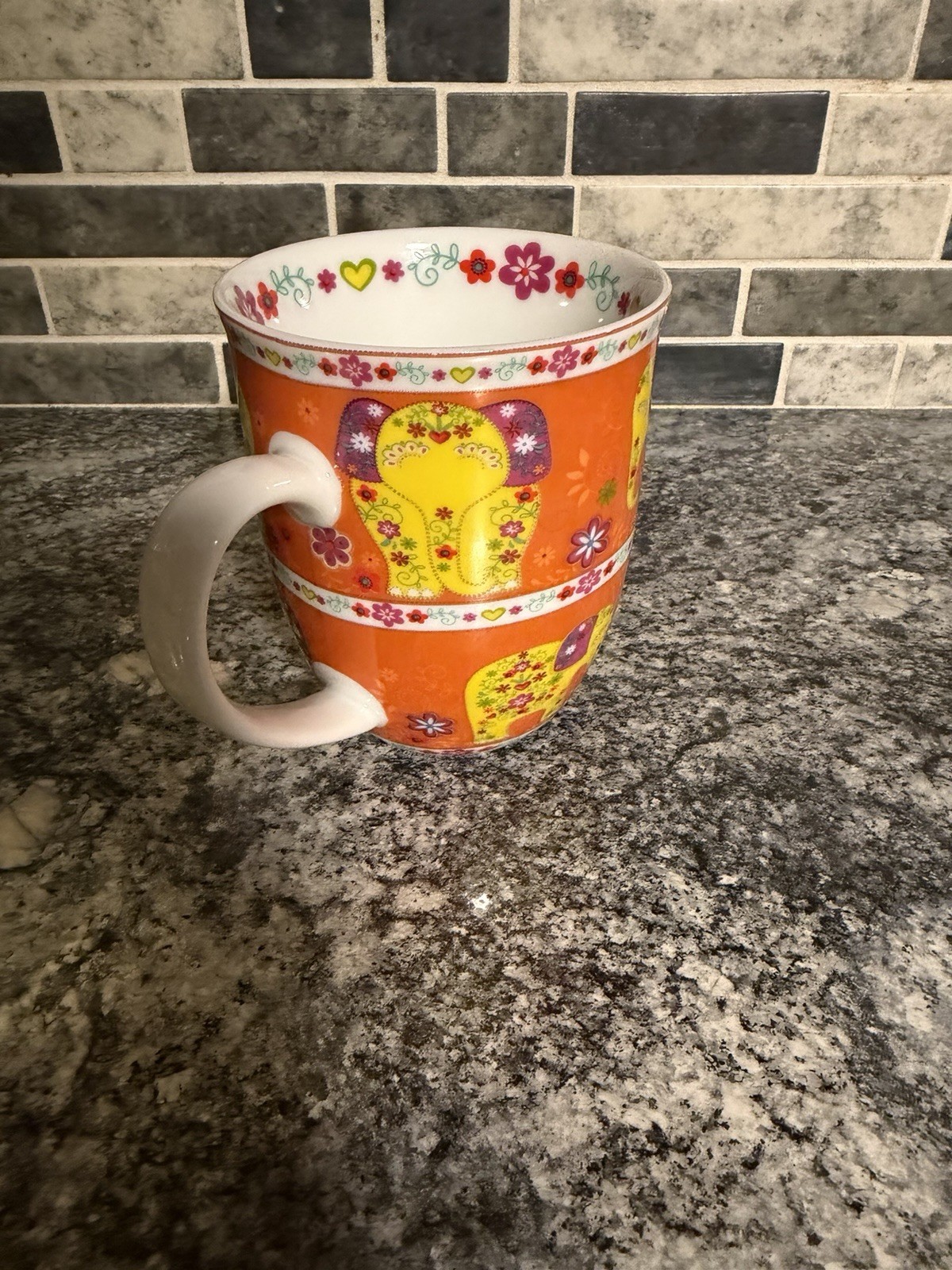 Colorful Elephants Mug By Creative Tops England Coffee Tea Cup Floral Orange