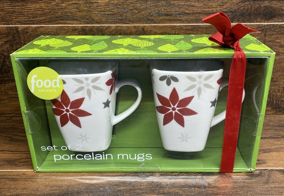 Food Network Linzer Star Porcelain Mug Set Christmas Holiday New In Box