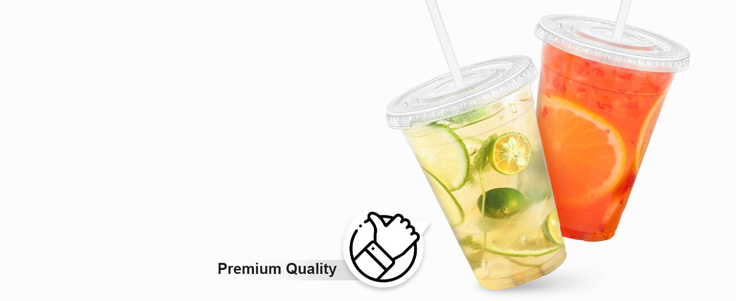 Clear Plastic Cups with Lids and Straws, Disposable Plastic Coffee Cups with