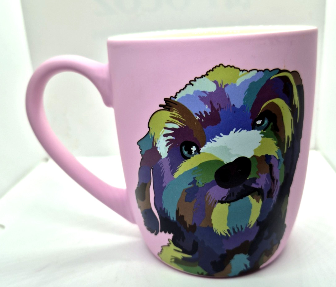 DesirableSip Pink Soft Touch GOLDENDOODLE Dog Mug Pop Art Colorful Retro 18 oz