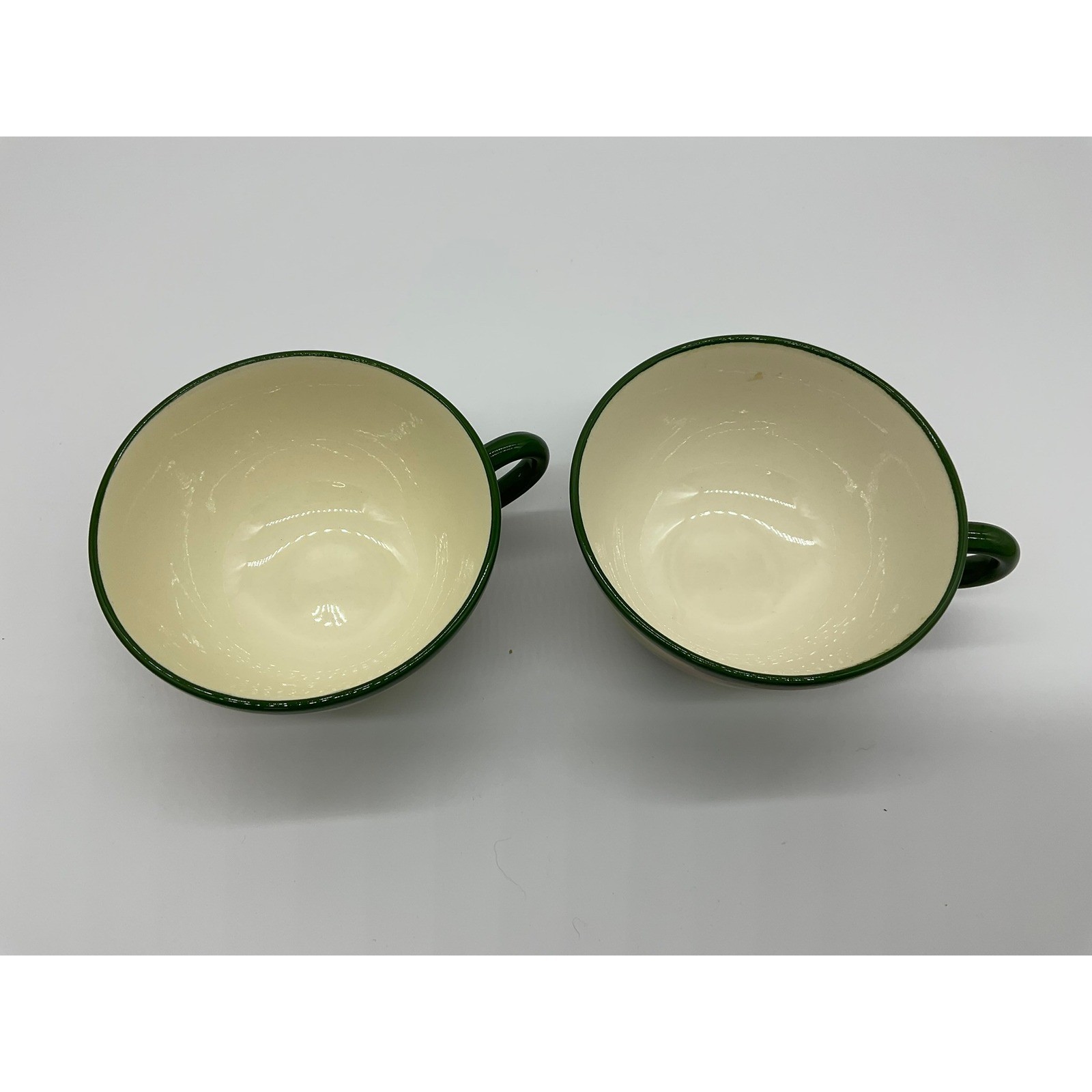 Vintage Tea Cups Unisex OS Green Orange Plaid Hand Painted Ceramic Set 2 Mug