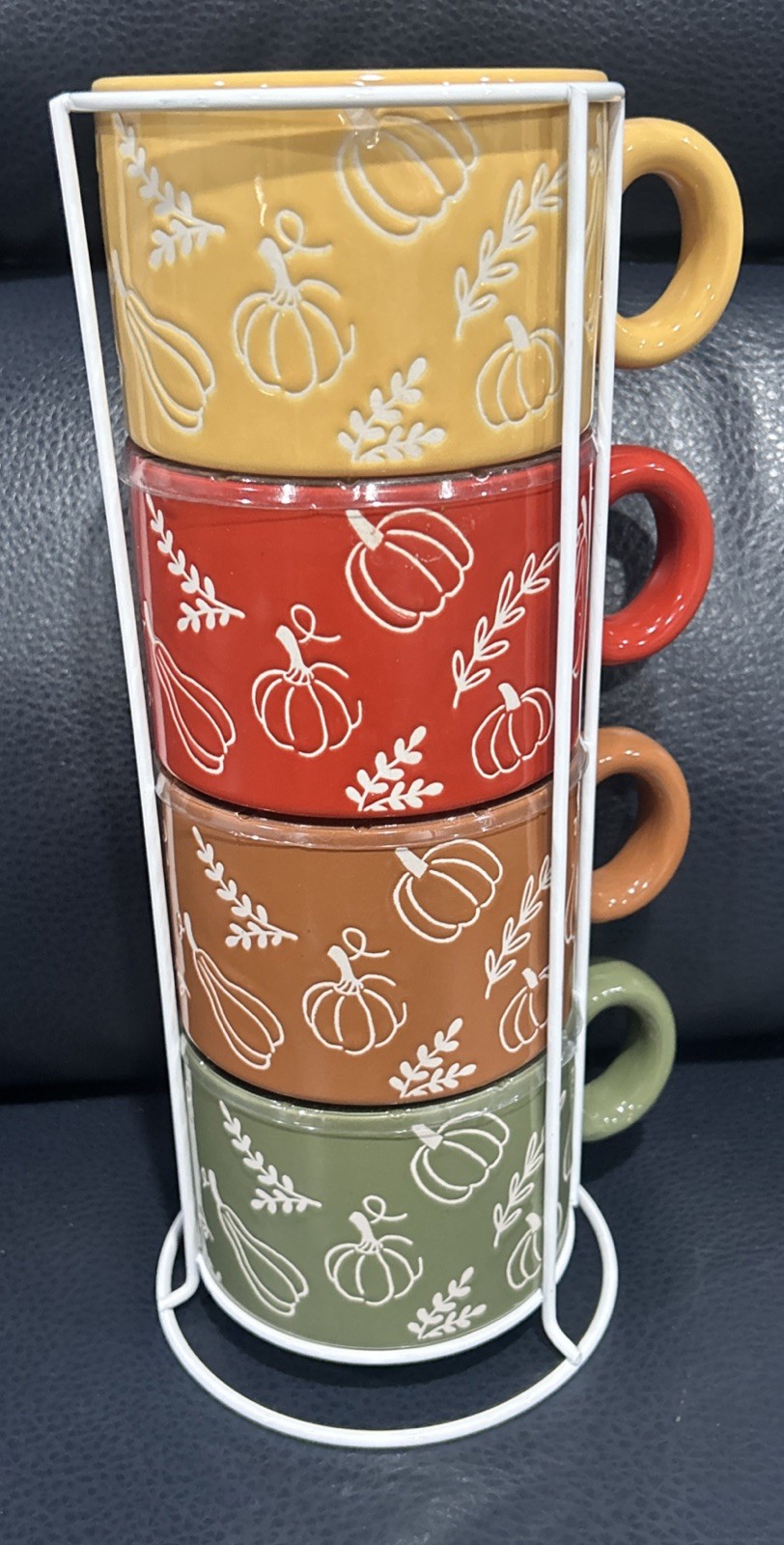 Soup/Coffee Mugs Set Of 4 Stacking Tower Rack 12oz Ea DW Micro Safe 11.5″tall…
