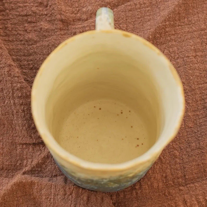Ceramic Coffee Mug 12 fl oz Abstract Textured Contemporary Beige Blue Green