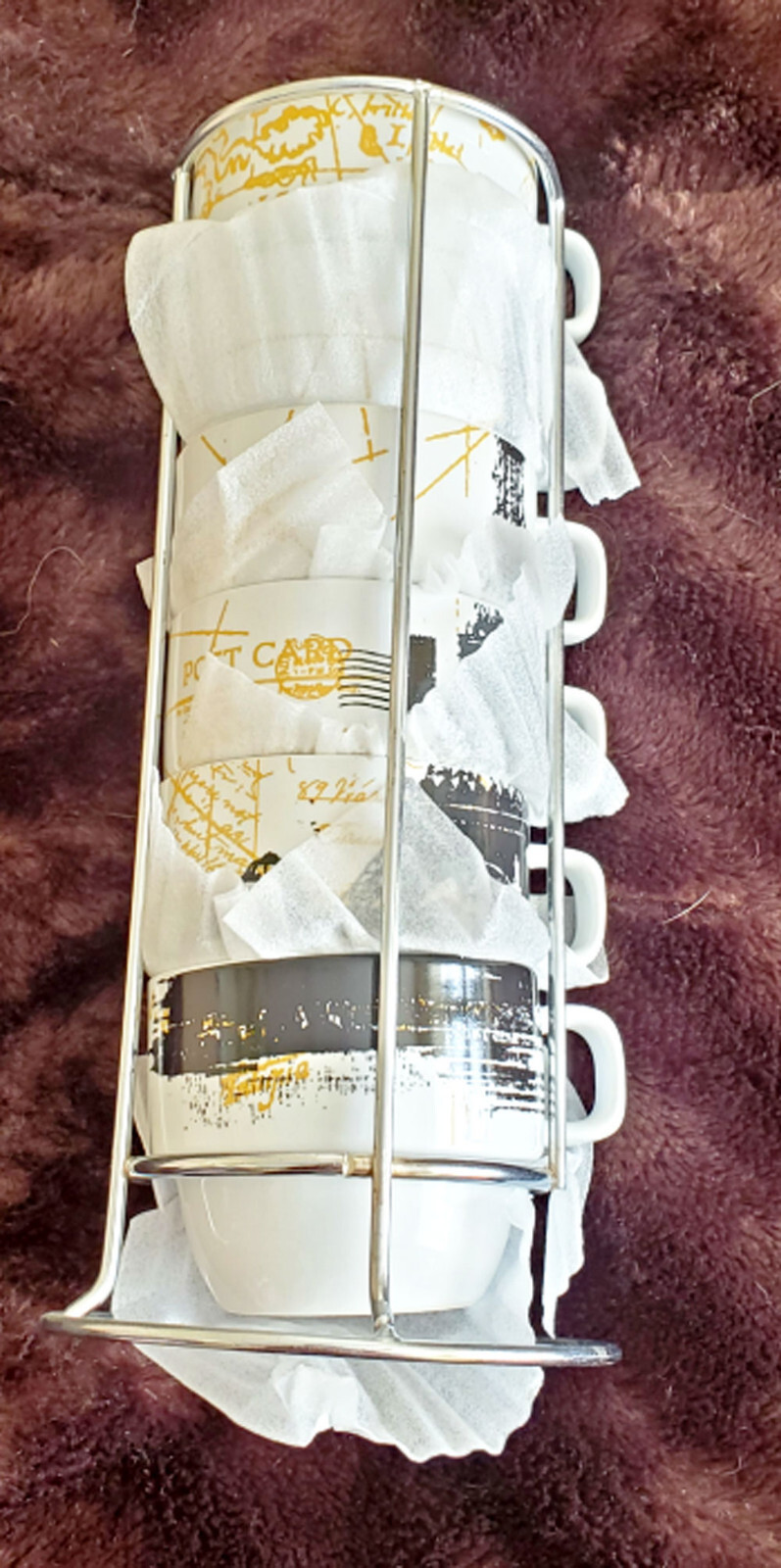 Royal Paris Eiffel Tower Stackable w/Metal Rack Art Nouveau Coffee Cups Mugs