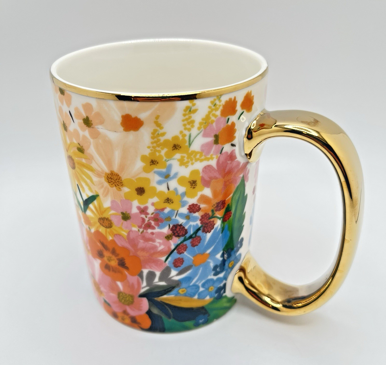 Anthropology Coffee Tea Mug Rifle Paper Co. Floral Marguerite Porcelain Gold