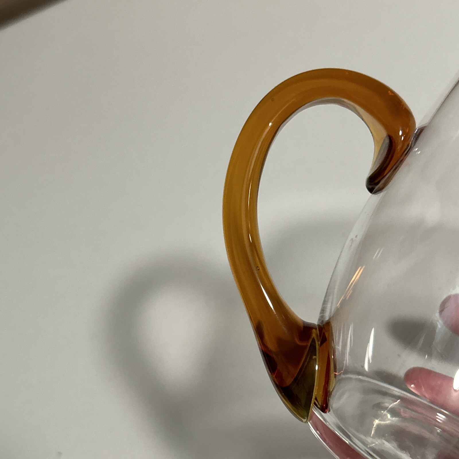 14 Ounce Hand Blown Clear Mug With Brown Amber Orange Handle