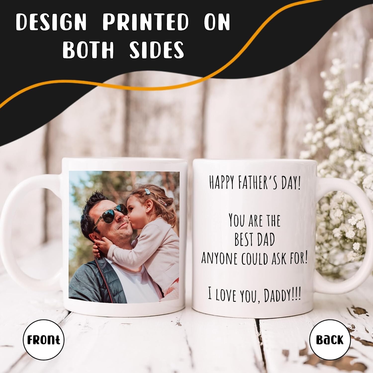 Personalized White Ceramic Coffee Mugs Custom Photo Name Holiday Birthday Gifts