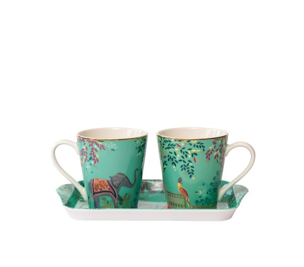 Sara Miller India Mug & Tray Set, Elephant’s Oasis