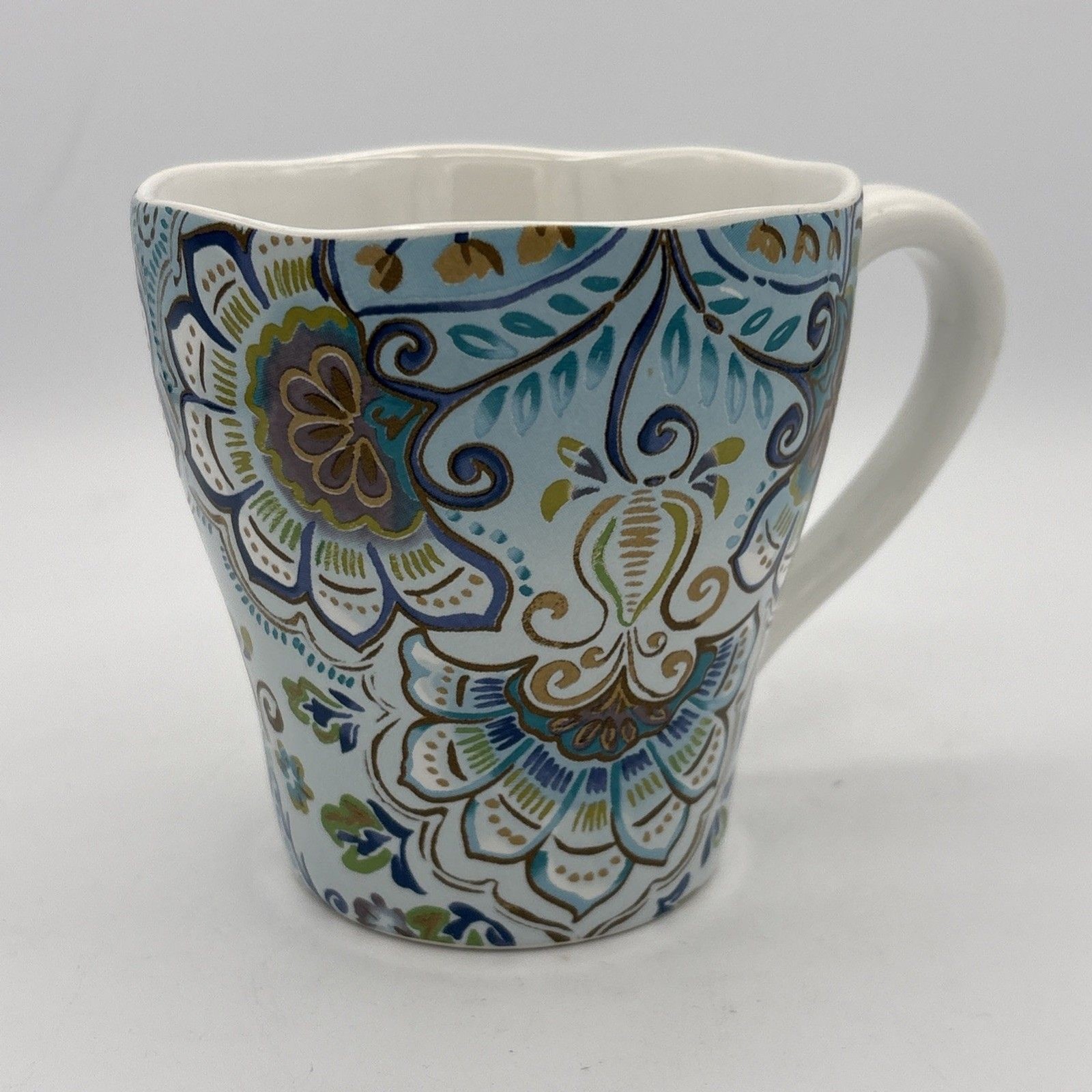222 Fifth Blue Multicolor Floral Aisha 14 oz Fine Porcelain Coffee Tea Mug EUC