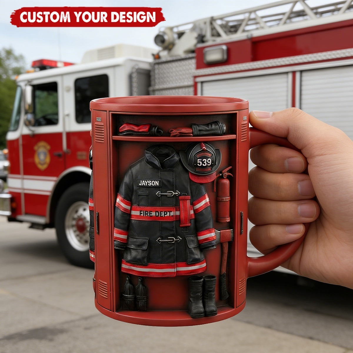 Personalized Firefighter Locker Mug, Custom Uniform Name Fireman