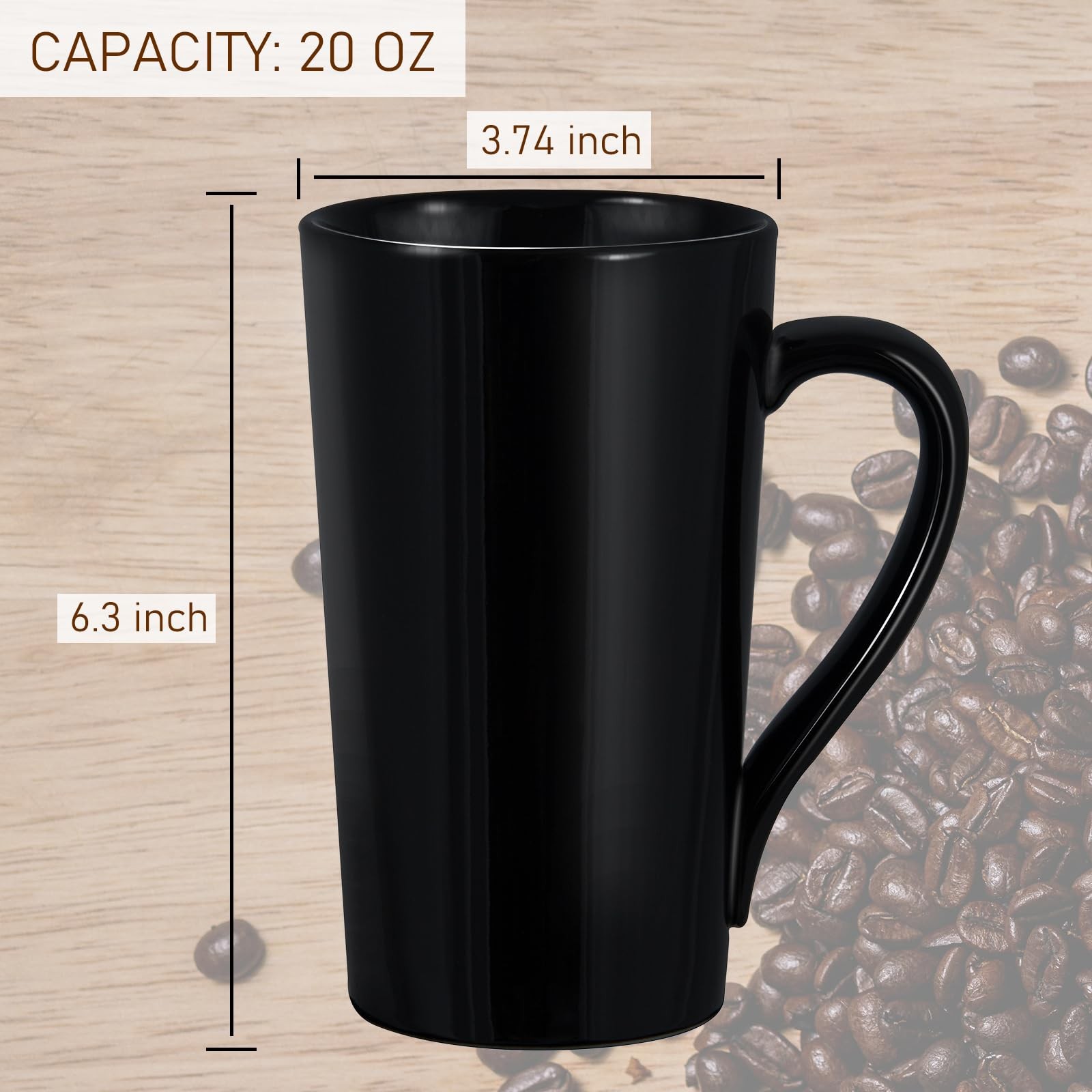 20oz Porcelain Coffee Mugs Set of 4, Large Tall Coffee Mugs with Handles, Modern
