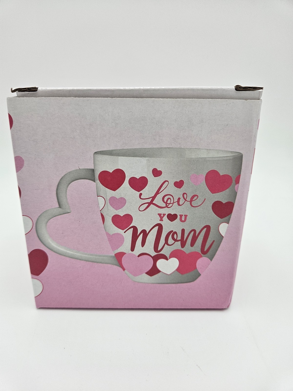 Heart Handle Ceramic Coffee Mug White Pink Red Decorated Mother’s Day Family