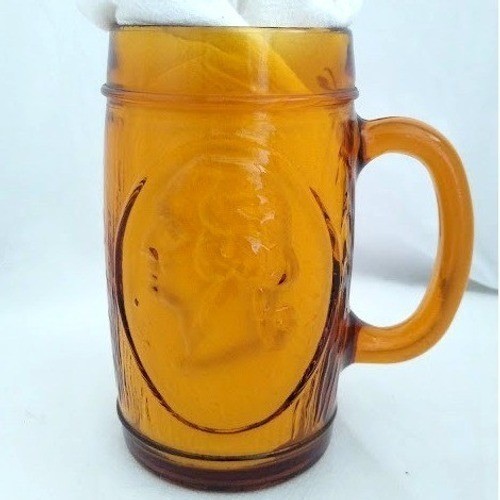 Amber Glass George Washington Mount Vernon Mug – Pressed Glass Souvenir Cup, 5″