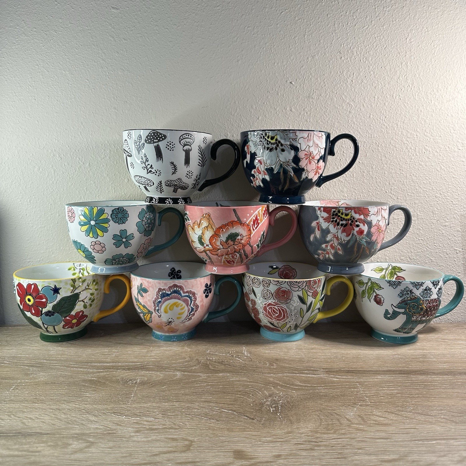 Potters Studio Colorful Floral Coffee Mug Footed Cup Embossed Hand Painted