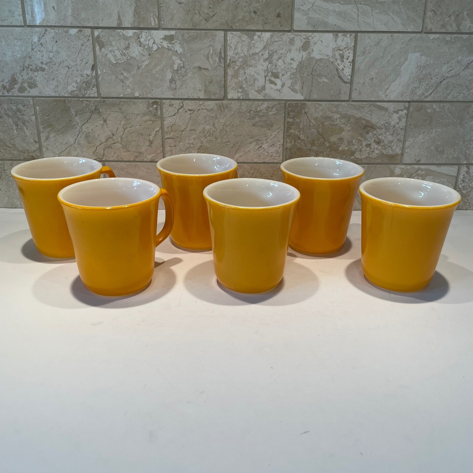 VTG Corelle by Corning Butterfly Gold Mustard Yellow Milk Glass Mugs Set of 6