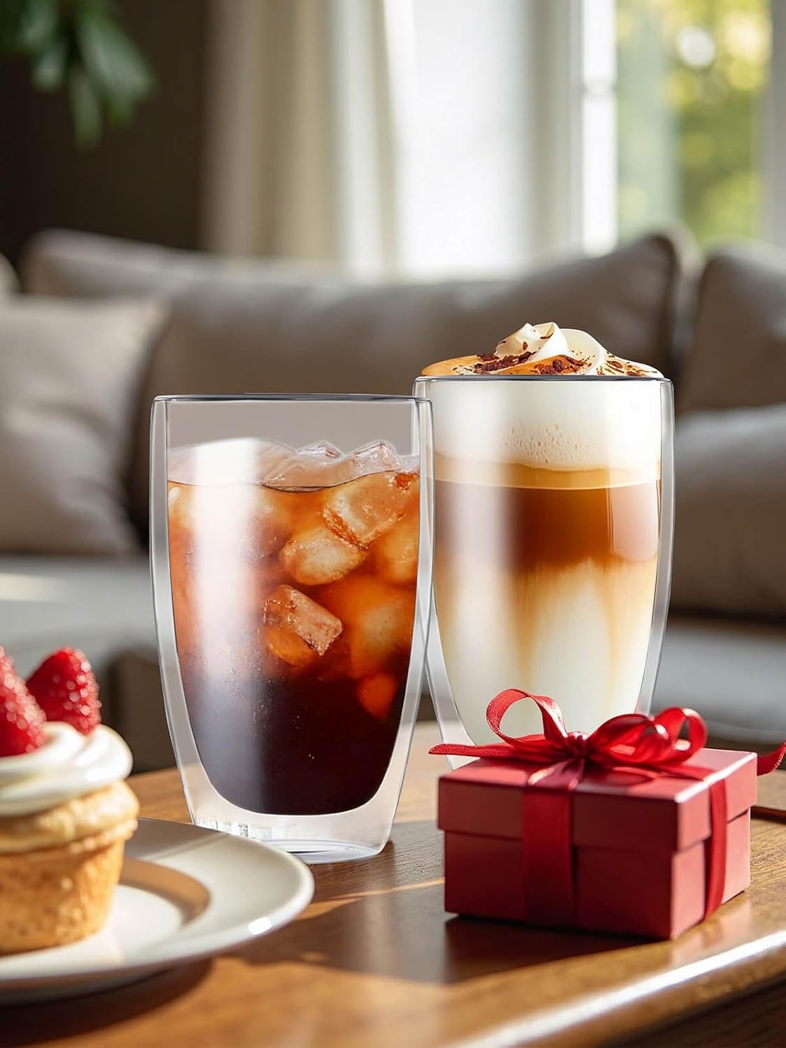 17oz Double Wall Glass Coffee Mugs, Insulated Coffee Mug, Clear Borosilicate