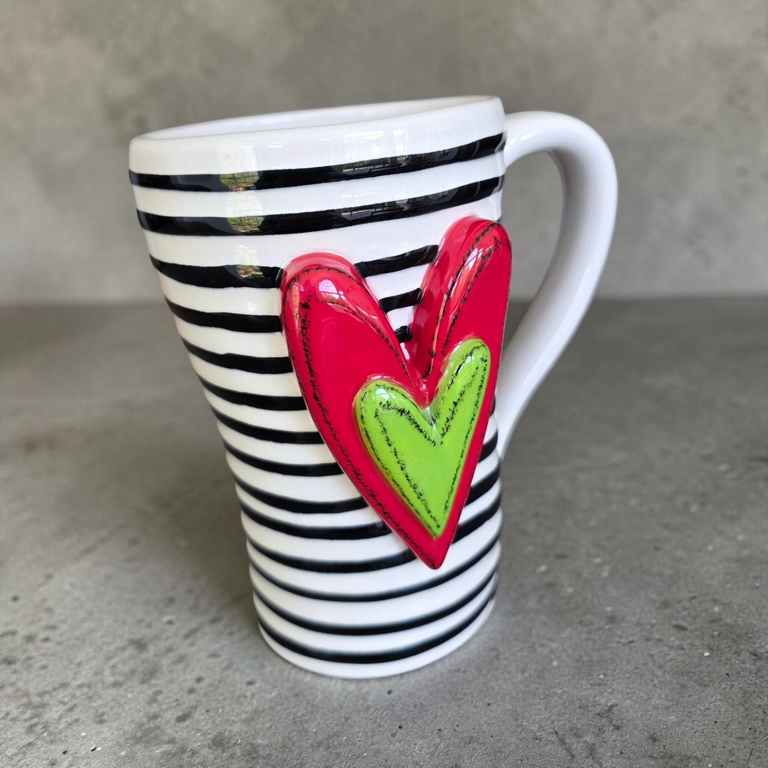 Heartful Home Tracy Pesche DEMDACO Mug Striped Ceramic 3D Heart Coffee Cup