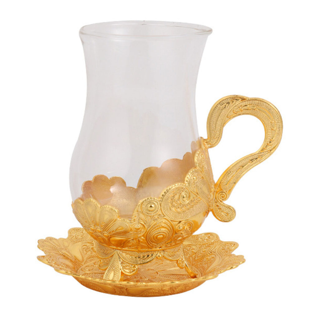 1Set Glass Coffee Cup with Decorative Handle Coffee Mug Glass Tea Cup Saucer Set
