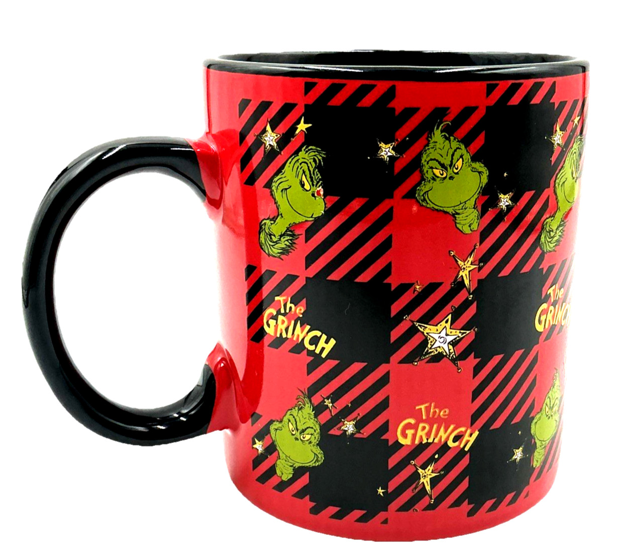Dr. Seuss The Grinch Christmas Mug Plaid Red Green Holiday Coffee Cup