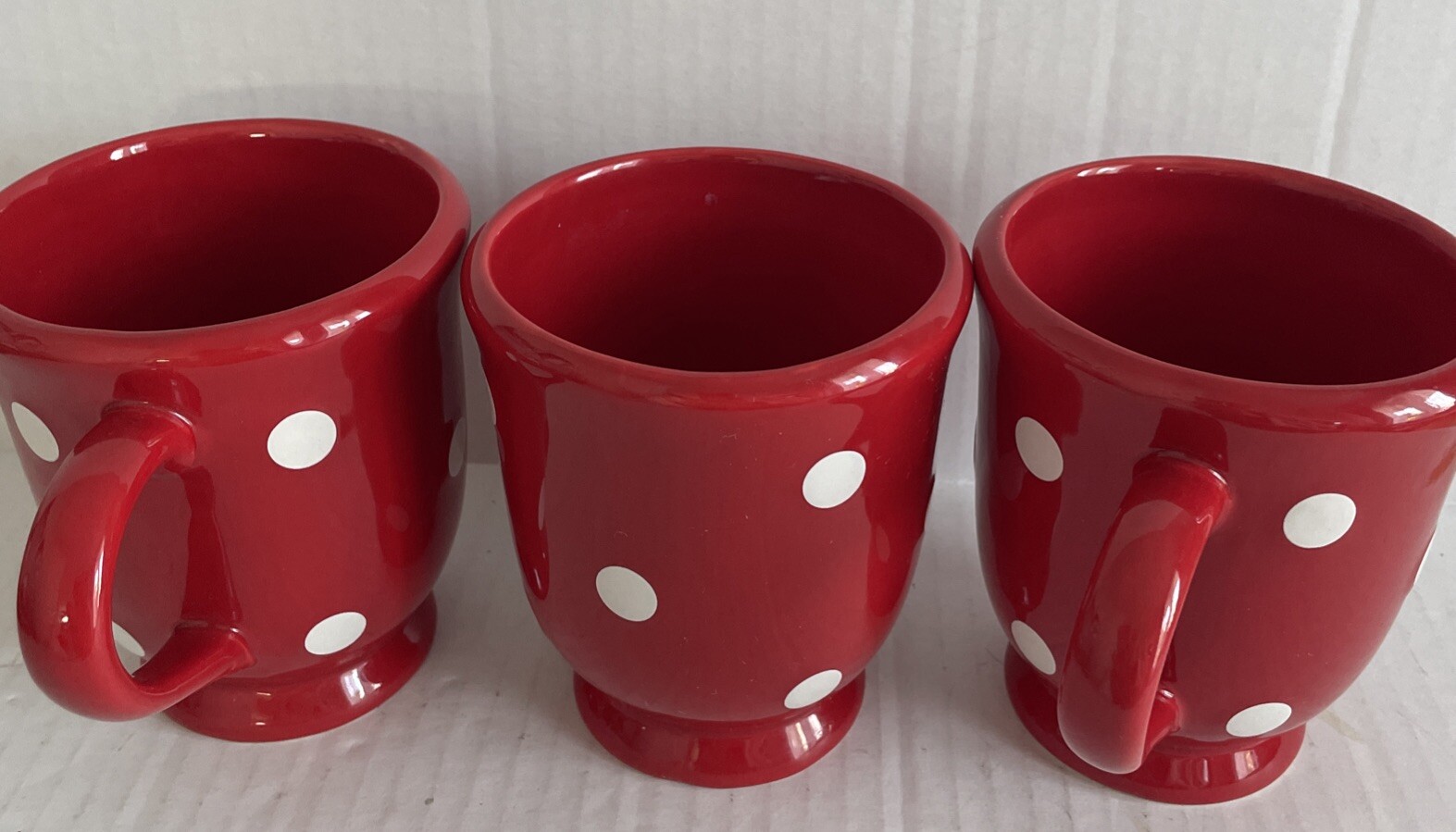 Set of 3 Red & White Polka Dot Ceramic mugs by Terramoto Coffee Tea