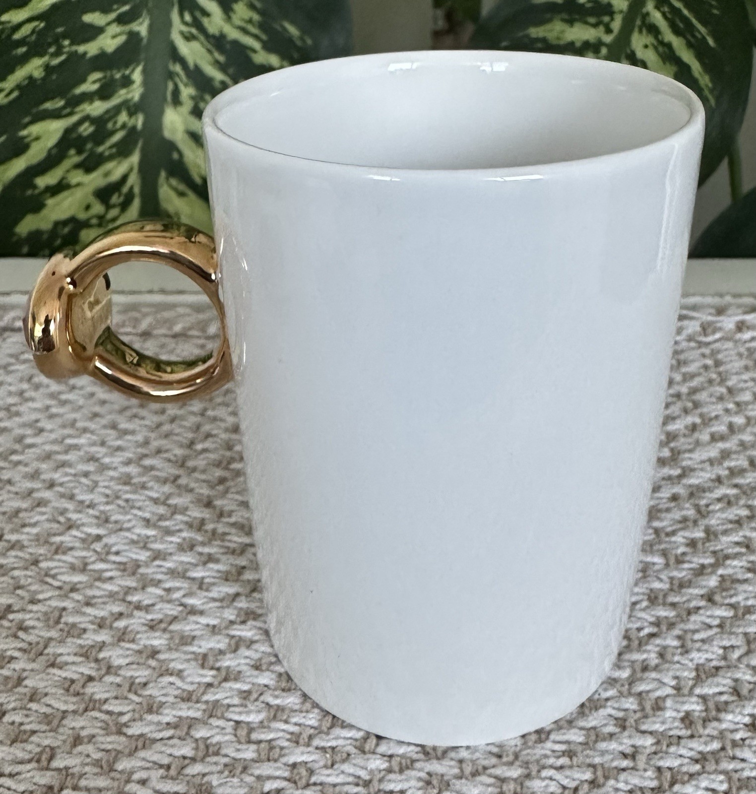 Ceramic White Coffee Mug 15 fl oz “YOU’RE A GEM” Pink Gem Decor Gold Handle