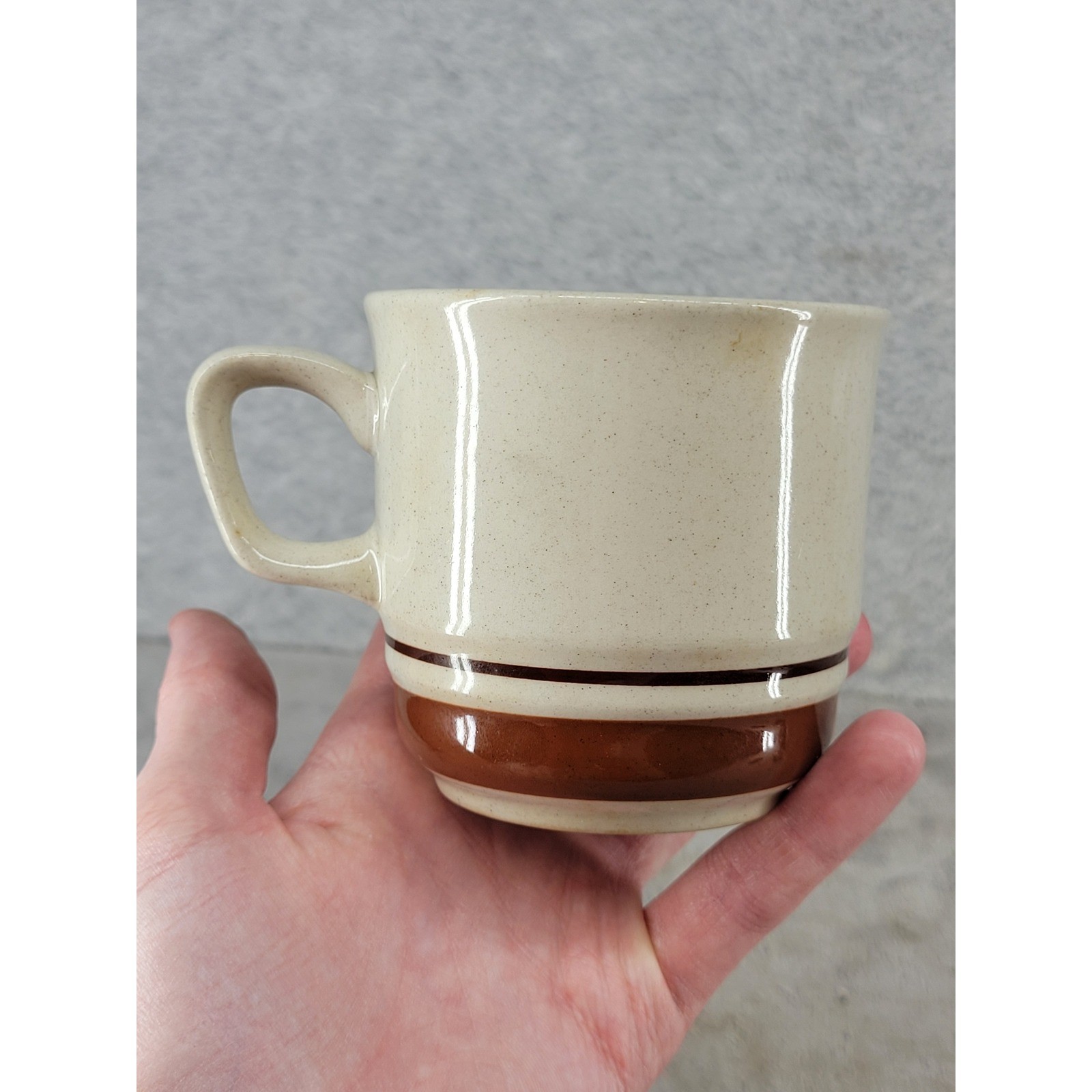 Contemporah Chateau Japan Hand Painted Stoneware Mug Cream Brown Banded Speckled