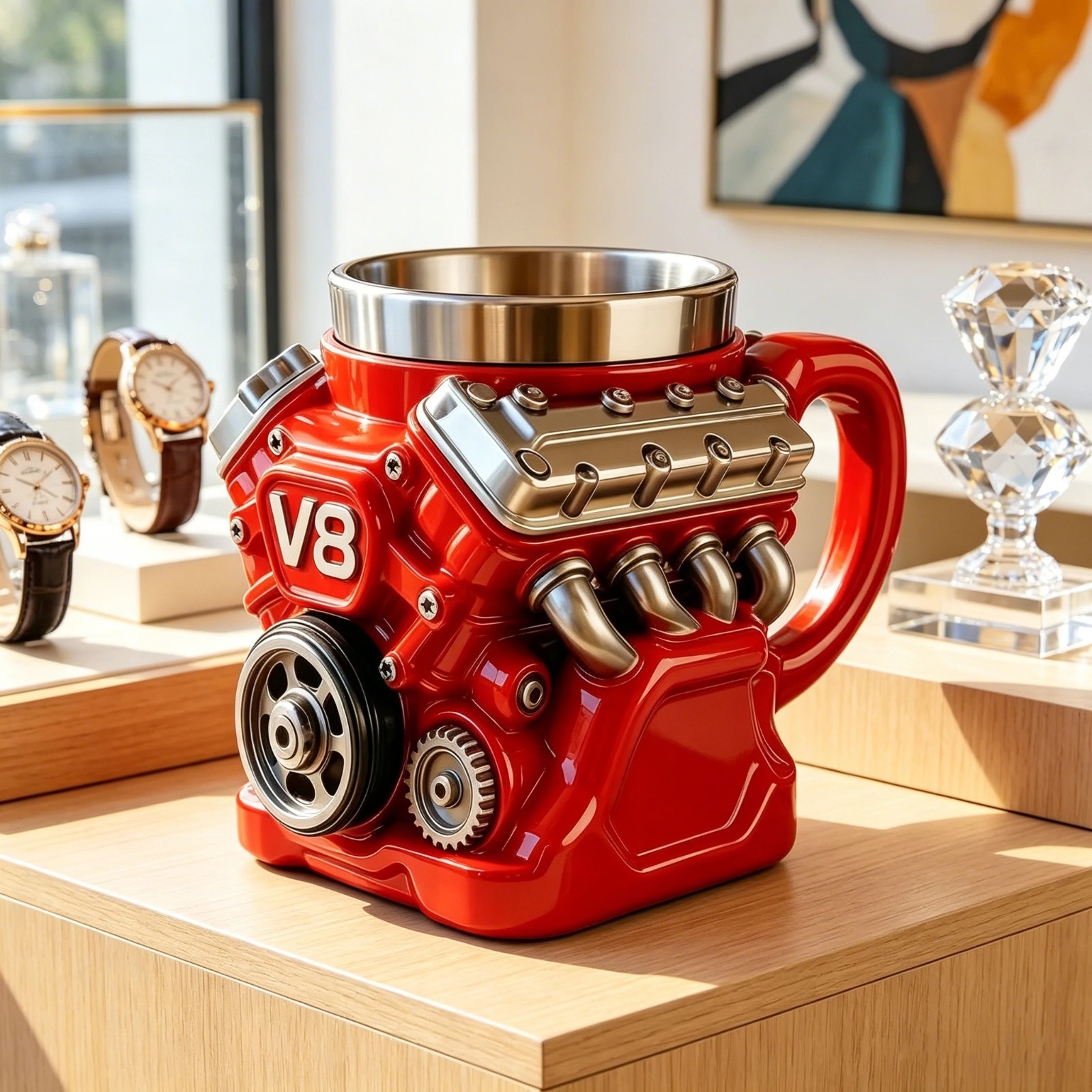 2026 NEW V8 Engine Coffee Mug Cup Retro Stainless Steel Interior Gift Automotive