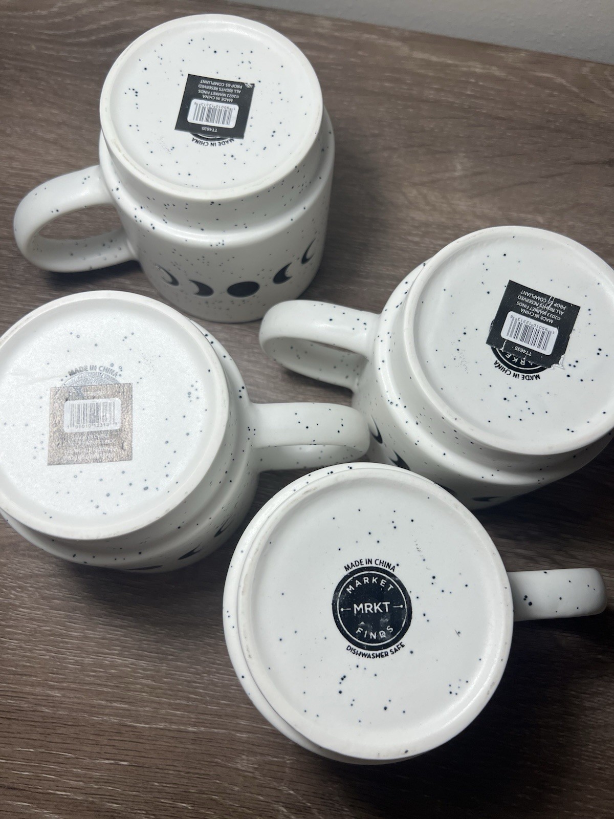 Set Of 4 Market Finds Phases Of The Moon White With Black Speckles Coffee Mugs