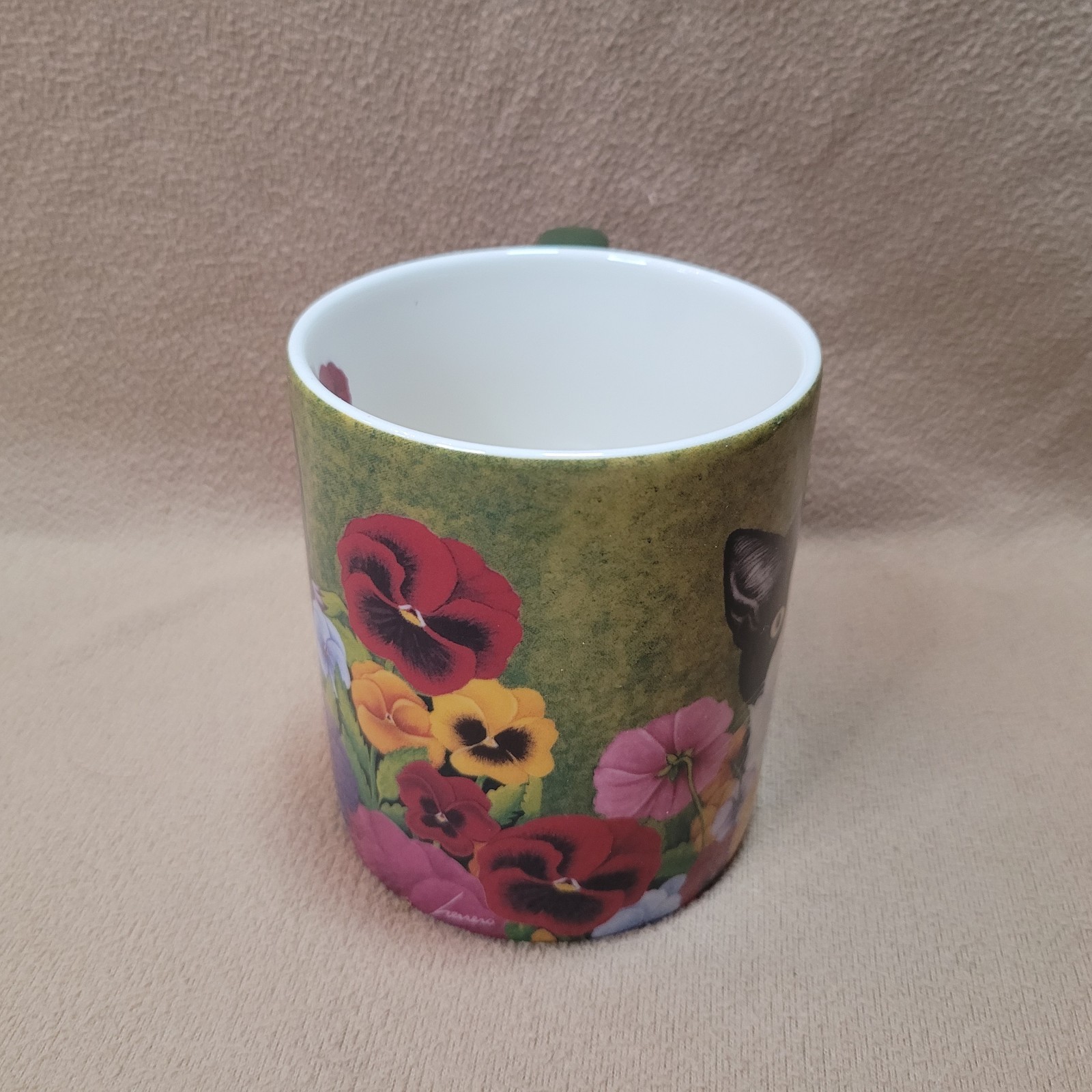Tuxedo Cat Pansy Flowers Ceramic 14 oz Mug w/ Matching Gift Box Lang 2012
